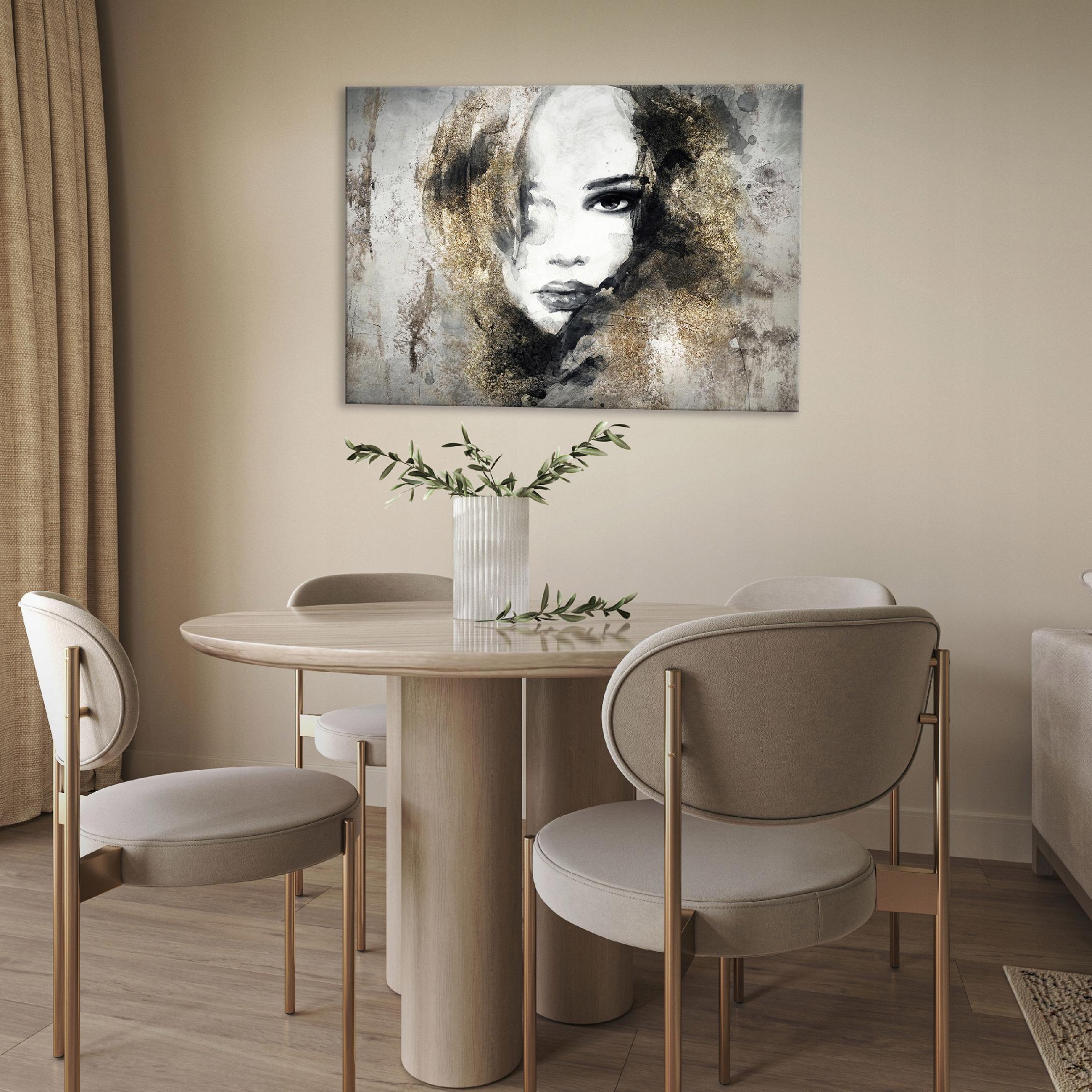 Canvas painting of a woman's face with concrete lips, 60x40