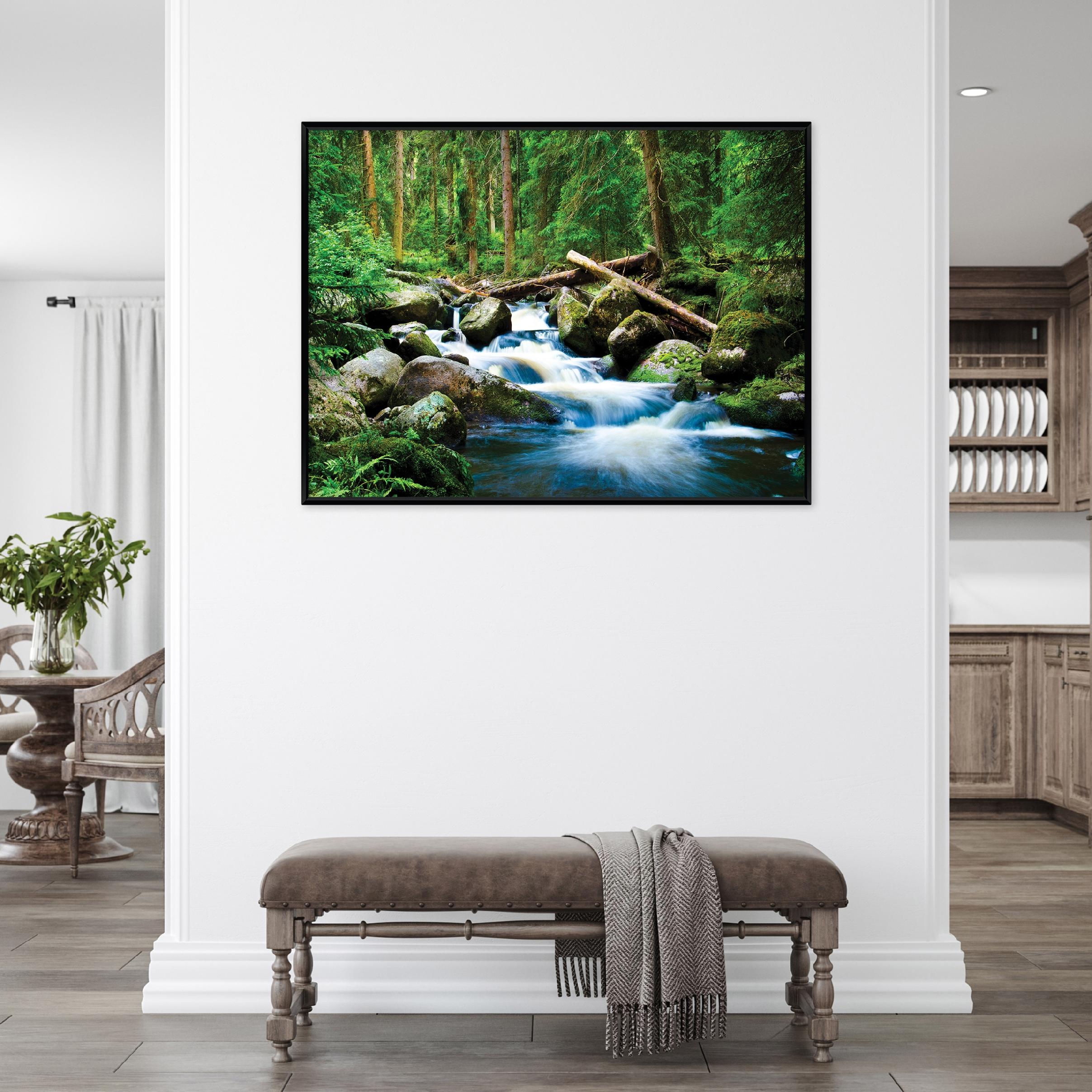 Black-framed canvas painting forest stream nature living room bedroom 40x30