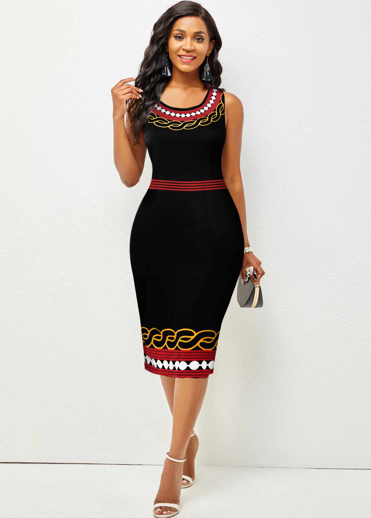 Polka Dot Sleeveless Round Neck Bodycon Dress