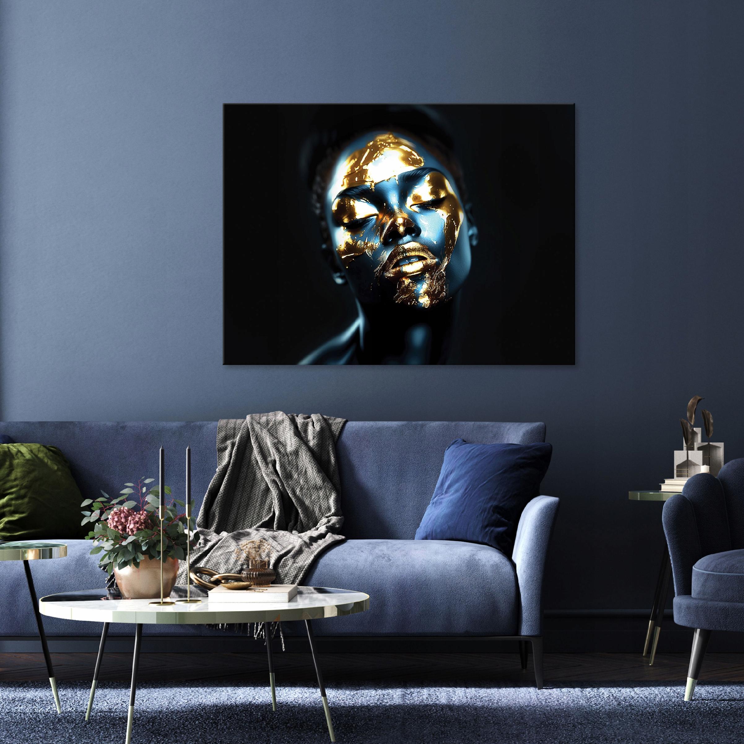 Abstract painting of a woman's face in gold on canvas, 40x30