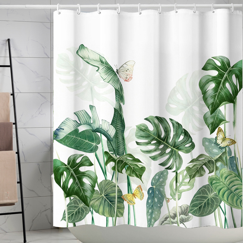 Digital printing watercolor ink flower simple geometric shower curtain waterproof and moisture-proof sanitary interval