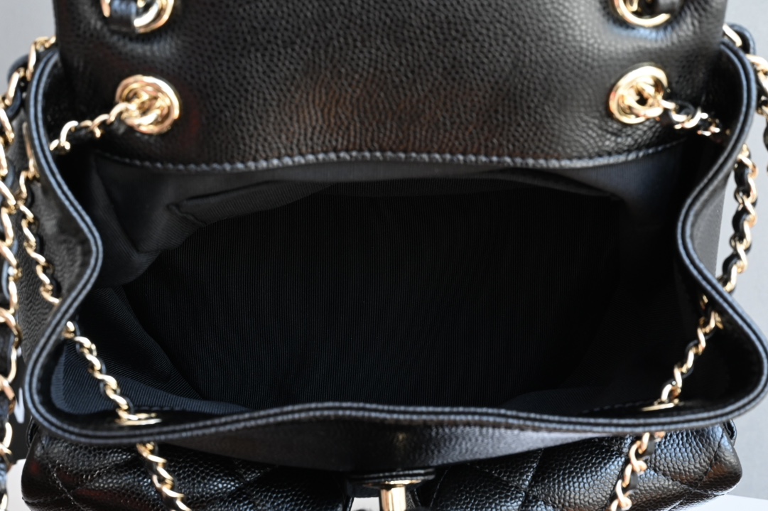 25P Duma Backpack in Black Caviar Leather with Light Gold-Tone Hardware (Model AS4376) - Mocuir