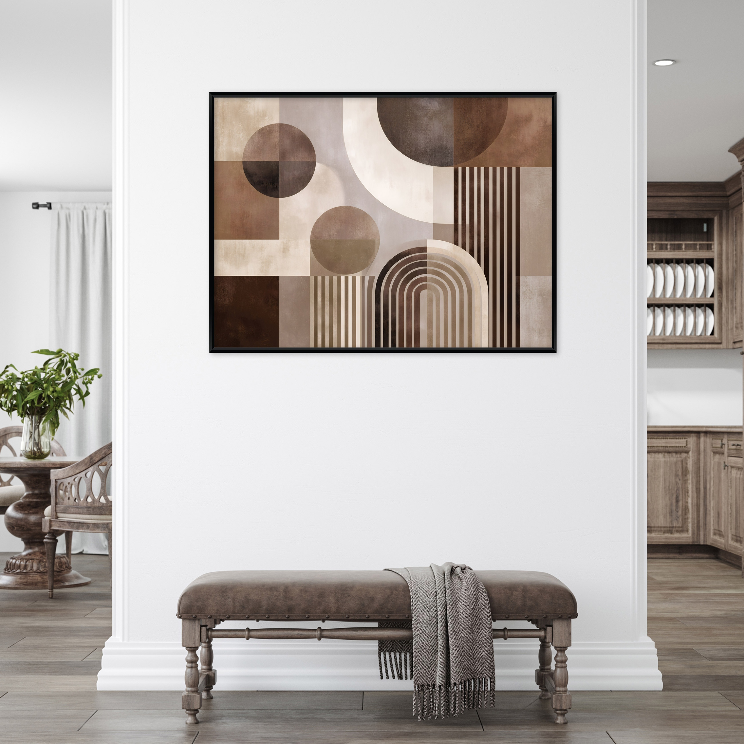 Black framed canvas painting, abstract boho style, living room, bedroom, 40x30