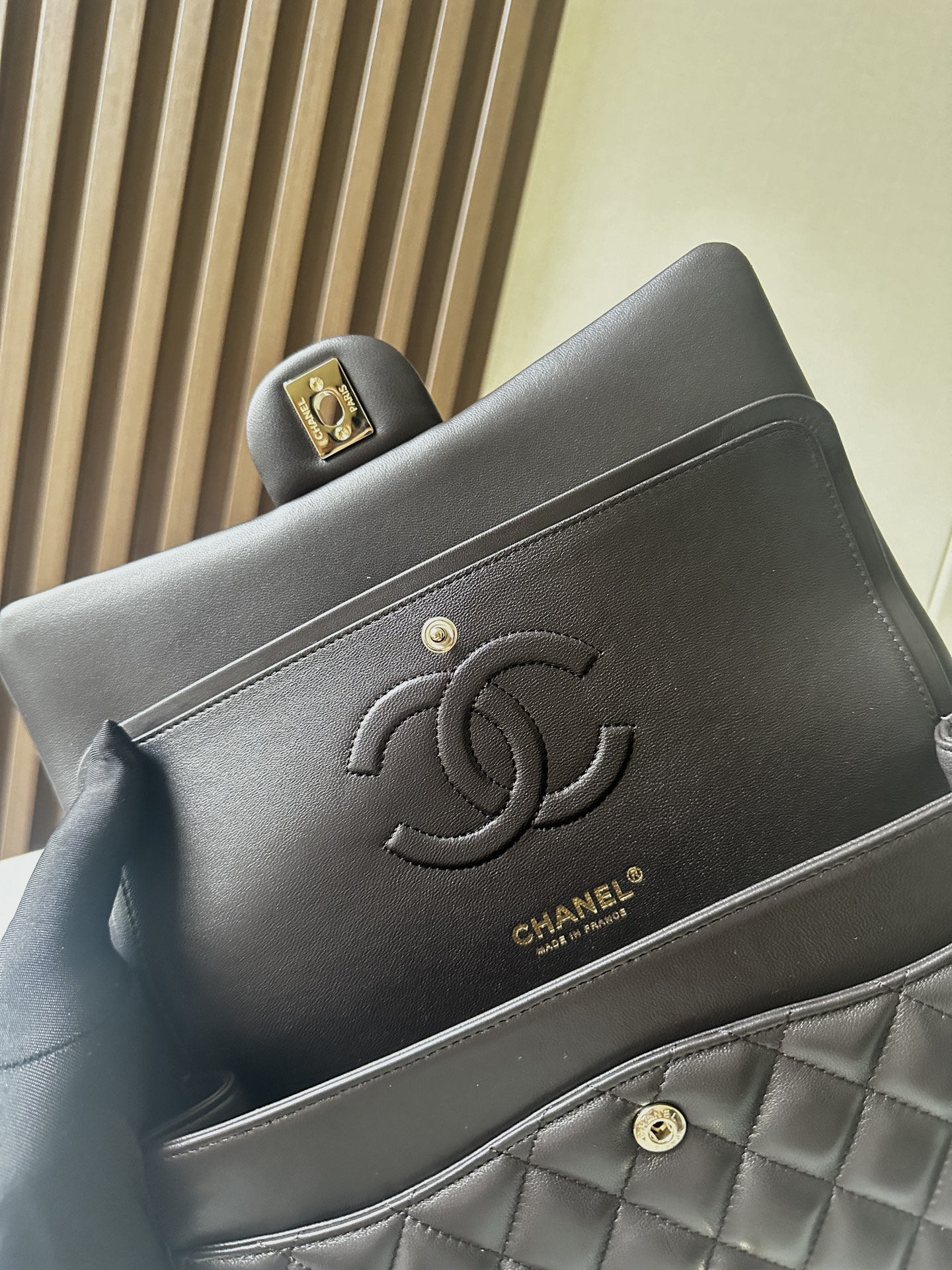 Black Lambskin Quilted Classic Flap (CF) Medium Double Flap Bag with Gold Hardware - Mocuir