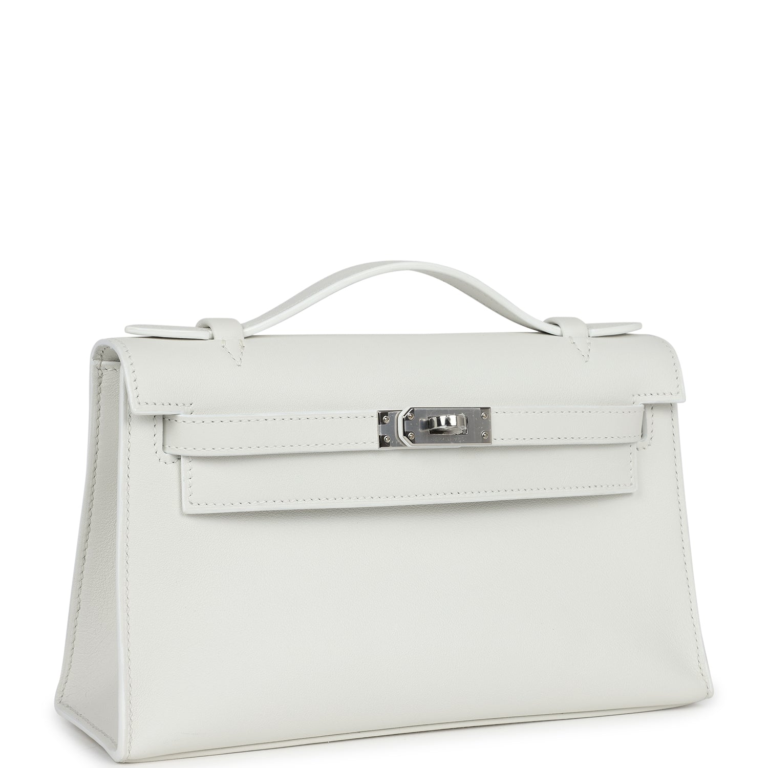 Kelly Pochette White Swift Palladium Hardware