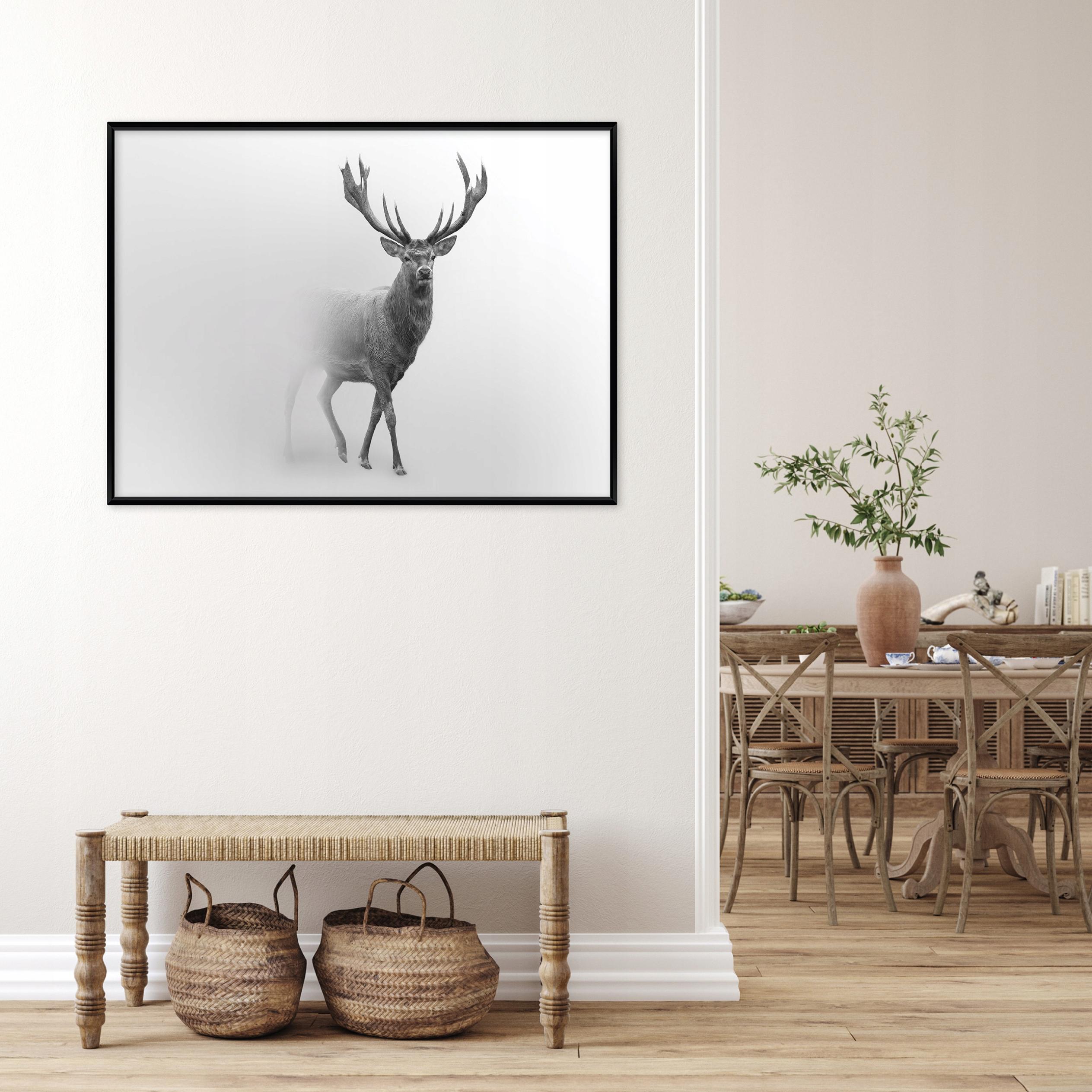 Black framed canvas painting of a deer, animals, living room, bedroom, 40x30