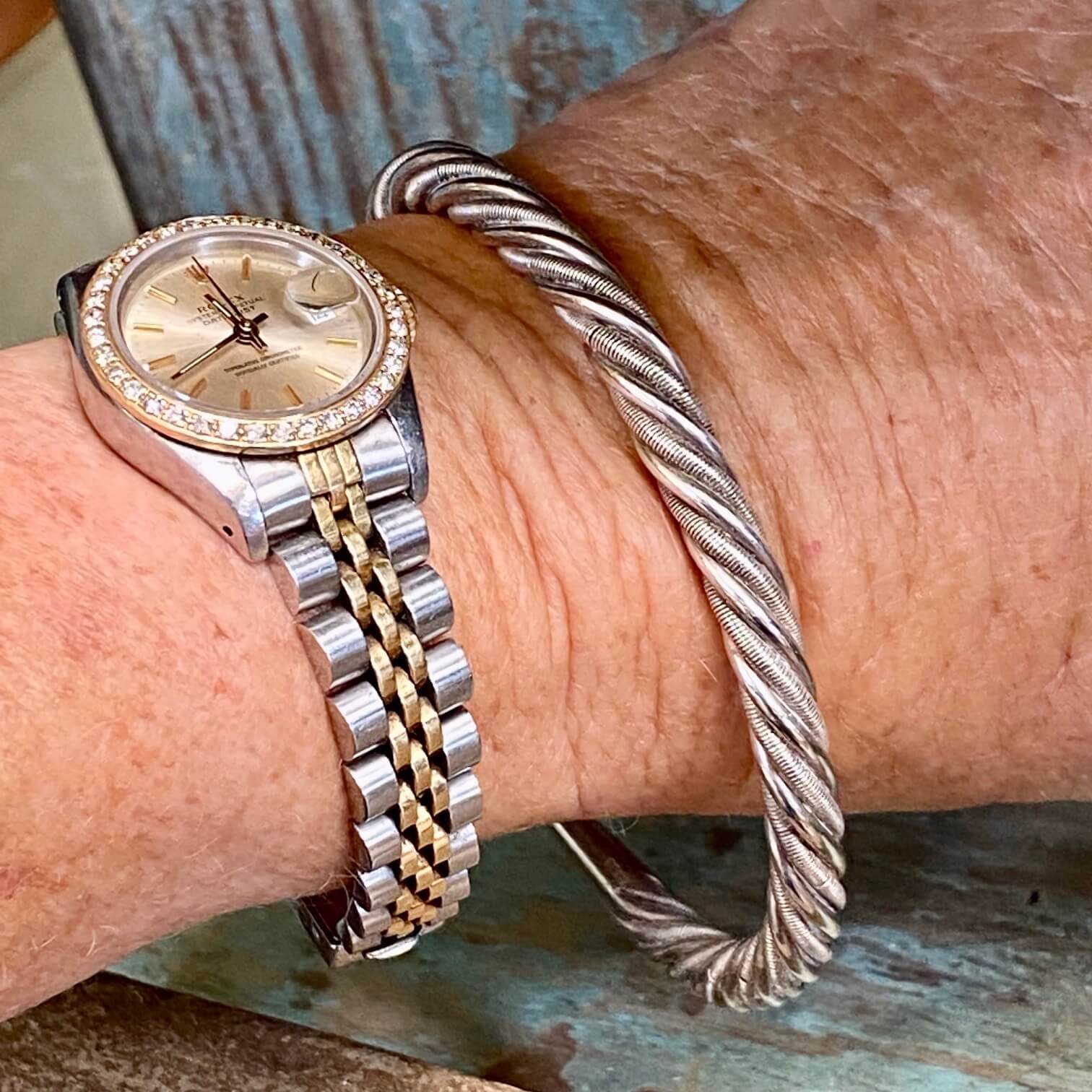 Solid Sterling Silver Twisted Wire Cuff Bracelet Handmade Vintage