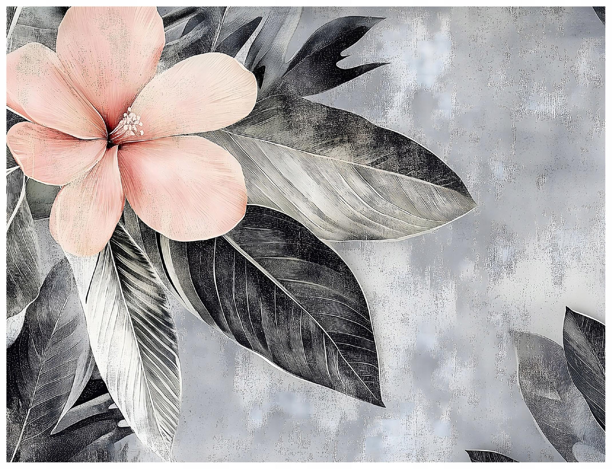 Concrete flower wall mural with imitation leaves for bedroom or living room, wallpaper