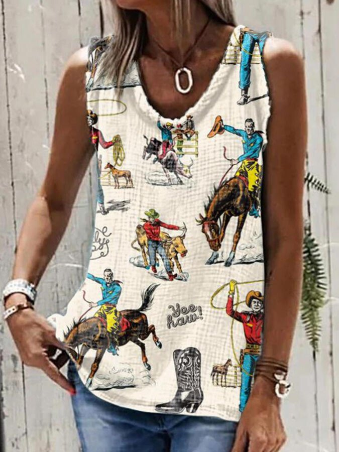 Ethnic Geometric Print Sleeveless T-Shirt
