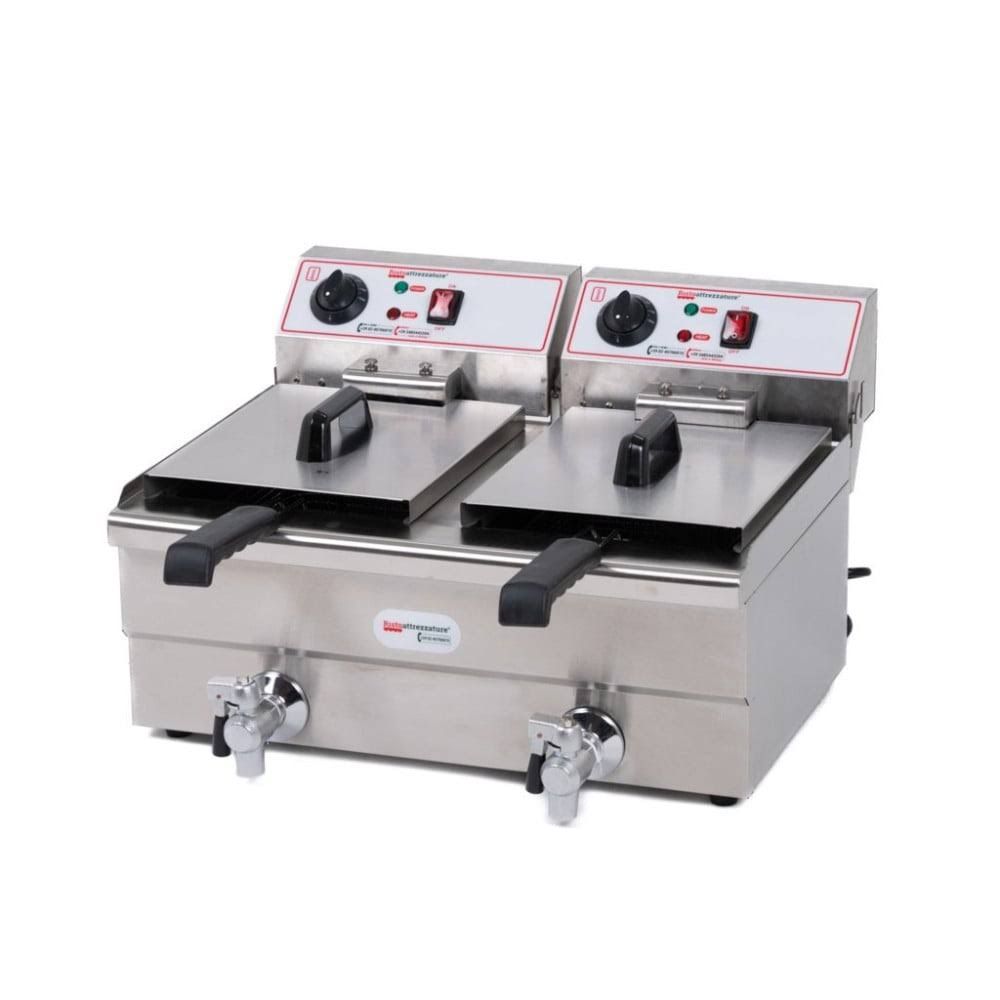 Friggitrice Elettrica professionale 10+10 litri doppia vasca con scarico in acciaio inox per Pub Bar da banco