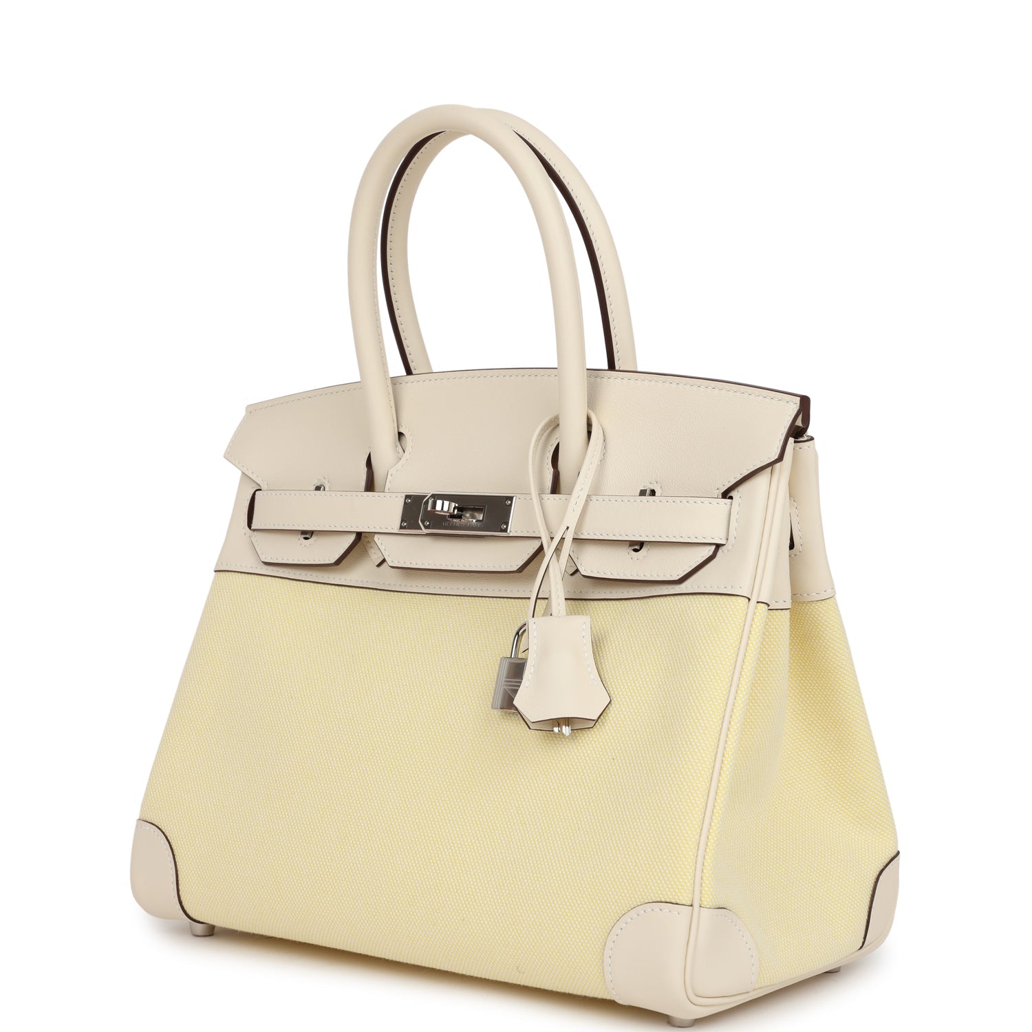 Birkin 30 Nata Swift and Jaune Poussin Toile Palladium Hardware