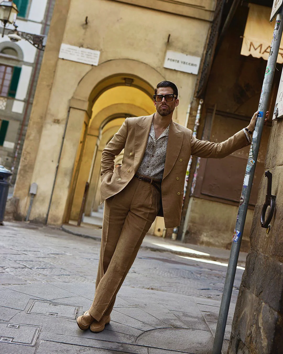 Golden Brown Linen Double Breasted Suit