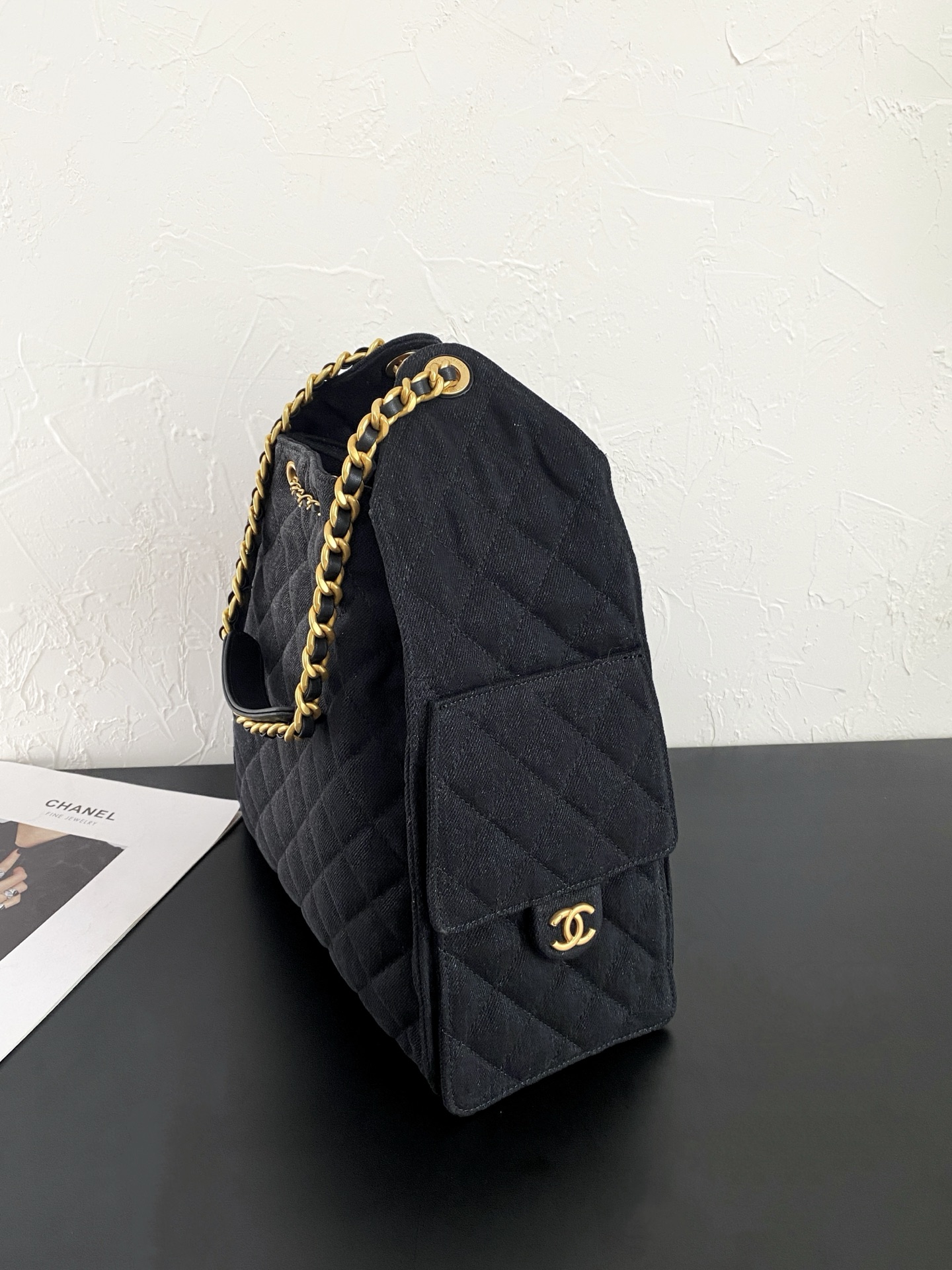 25C Small Hobo Bag in Black Washed Denim with Antique Gold Hardware (Model AS5293) - Mocuir