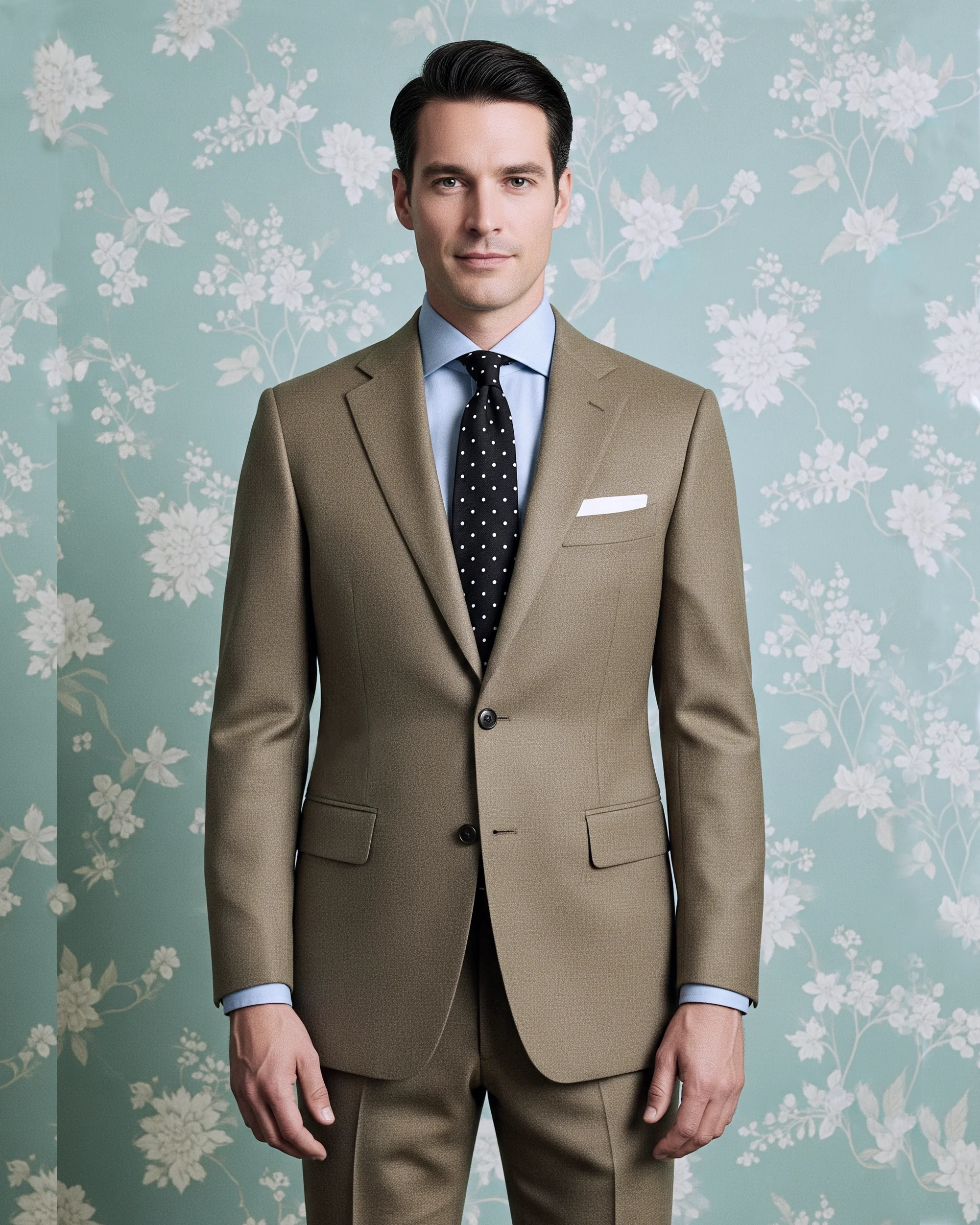 Olive Beige Wool Flannel  suit