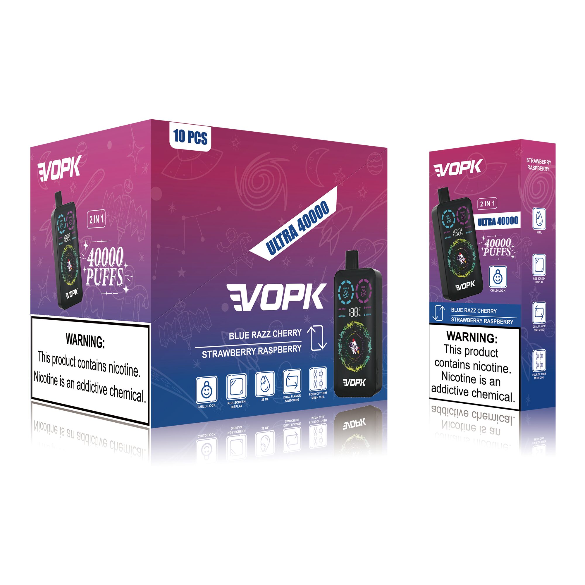 VOPK ULTRA 40000 40K Puffs Double Taste RGD Screen Display Disposable Vape