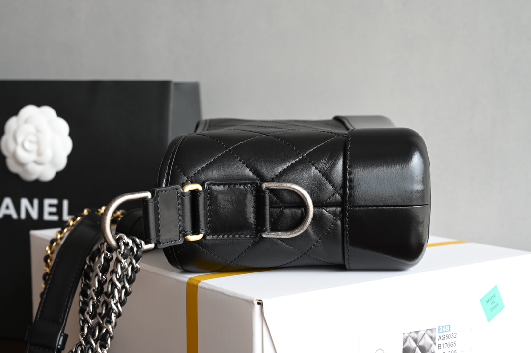 Gabrielle Small Hobo Bag in Black Aged & Smooth Calfskin with Mixed Gold & Silver Hardware (Model A91810) - Mocuir