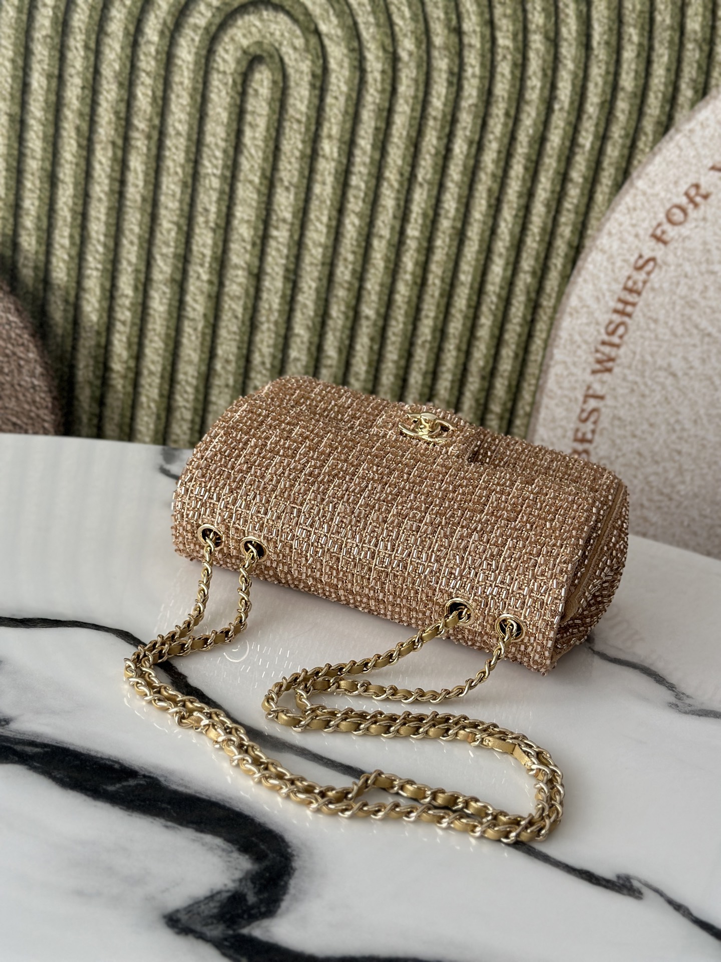 Classic Flap Mini in Gold Crystal Embellished Lambskin with Gold-Tone Hardware - Mocuir