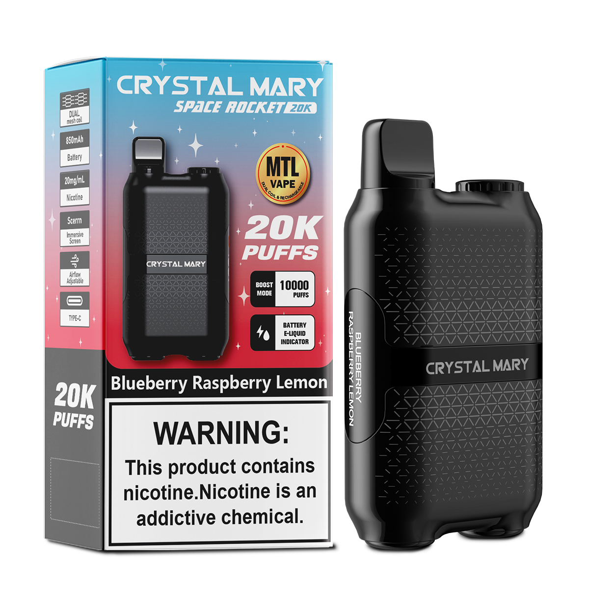 （3 pieces）CRYSTAL MARY 20000 20K Puffs Vape Dual Mesh LED Display Disposable Vape EU Warehouse