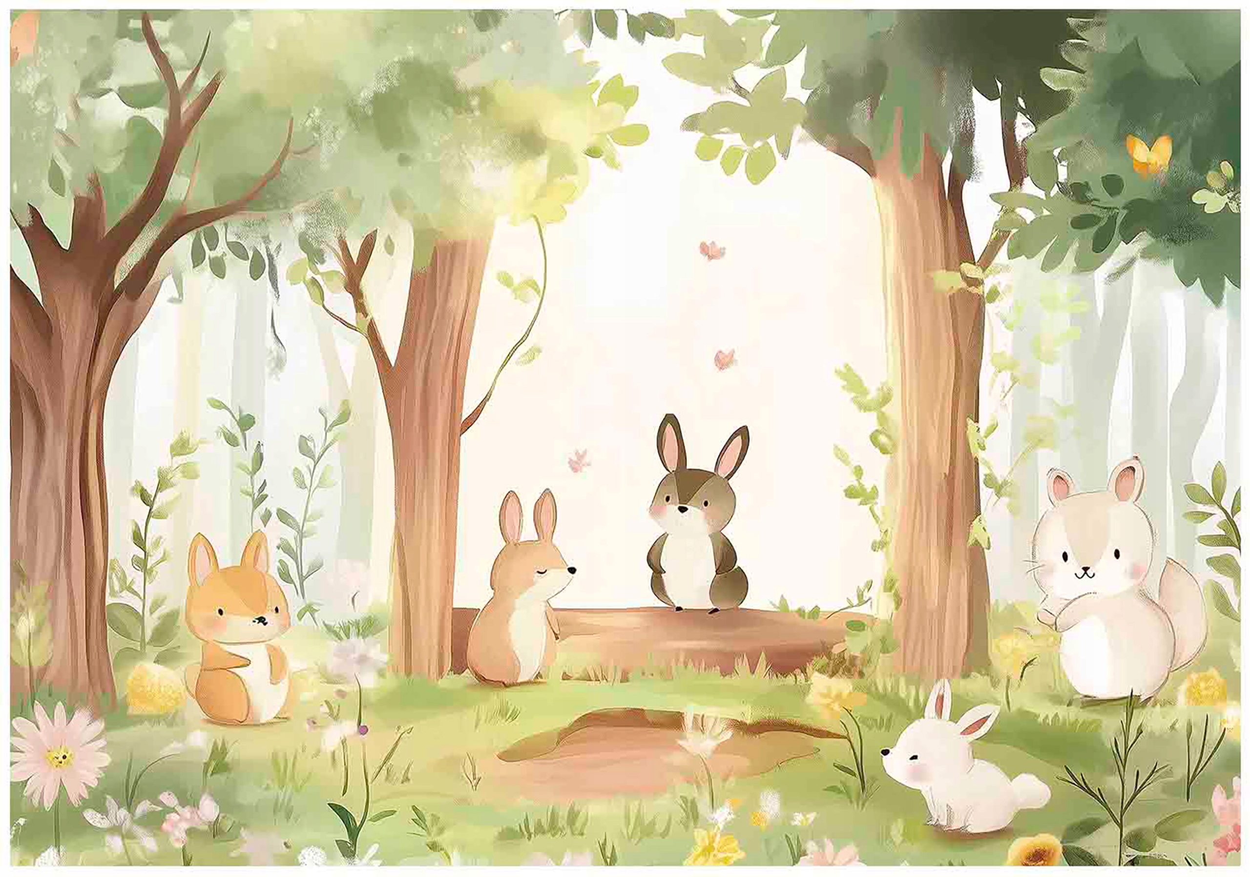 Photo wallpaper for children animals forest trees wallpaper for a child's room
