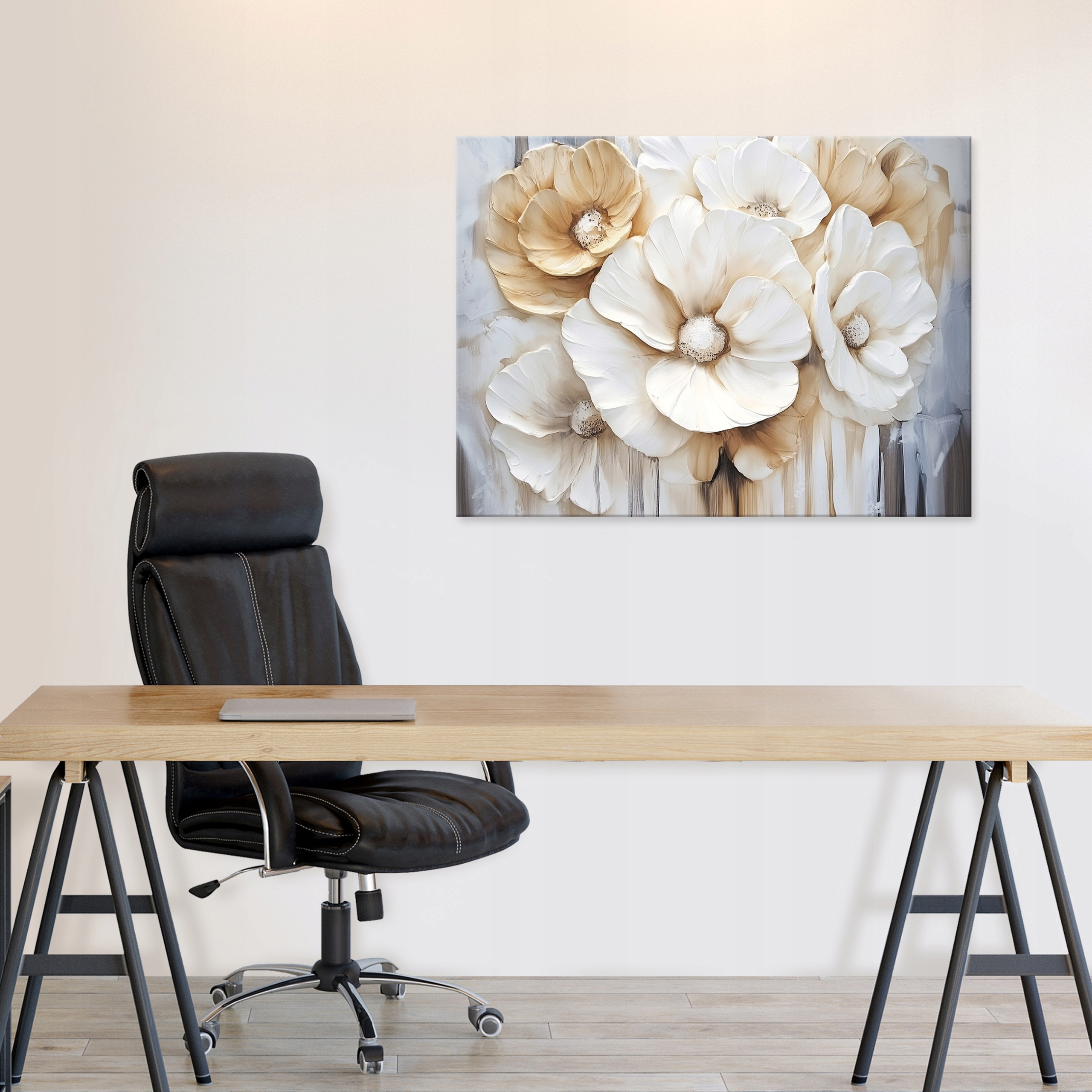 3D white and gold flower painting for the bedroom, living room, or kitchen on a 40x30 canvas