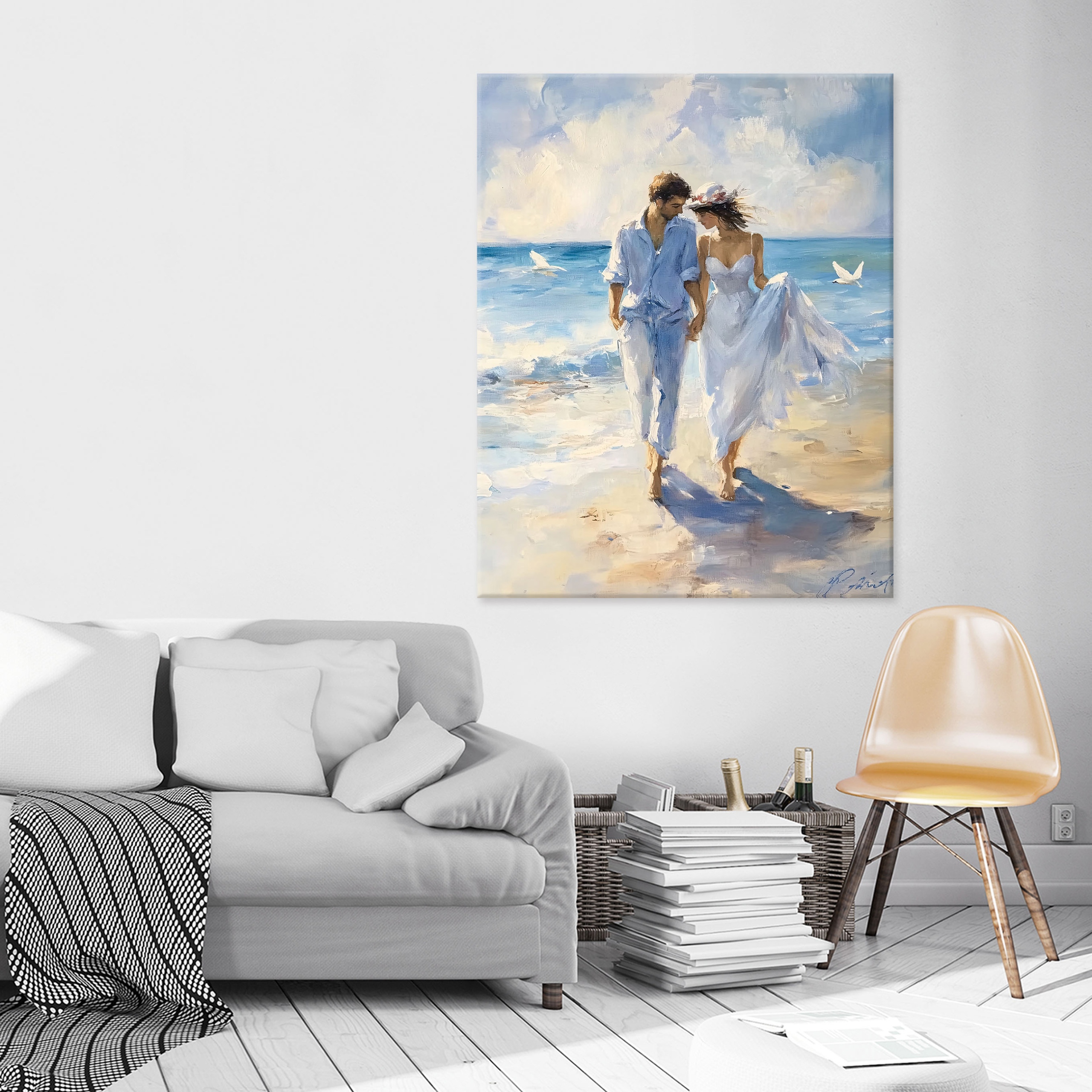 Painting of a woman and a man by the sea for the bedroom, living room, or kitchen on a 40x30 canvas