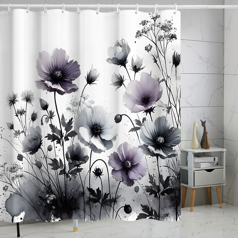 Digital printing watercolor ink flower simple geometric shower curtain waterproof and moisture-proof sanitary interval