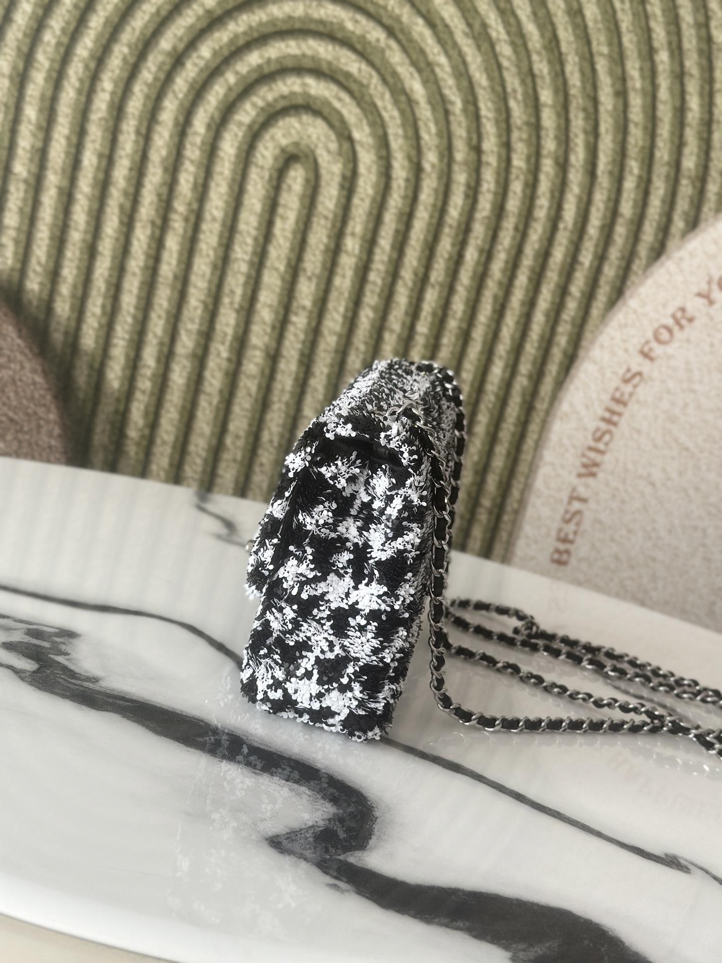 Limited Edition Black & White Houndstooth Sequin Mini Classic Flap Bag - Mocuir