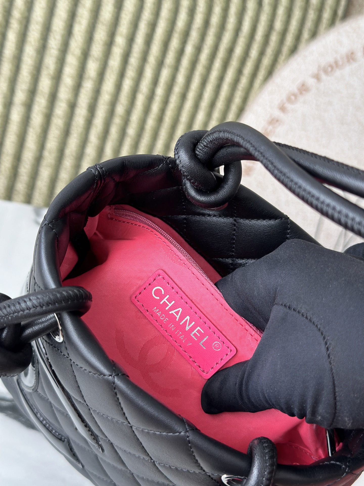 Black Quilted Cambon Mini Tote Bag with Patent CC Logo - Mocuir