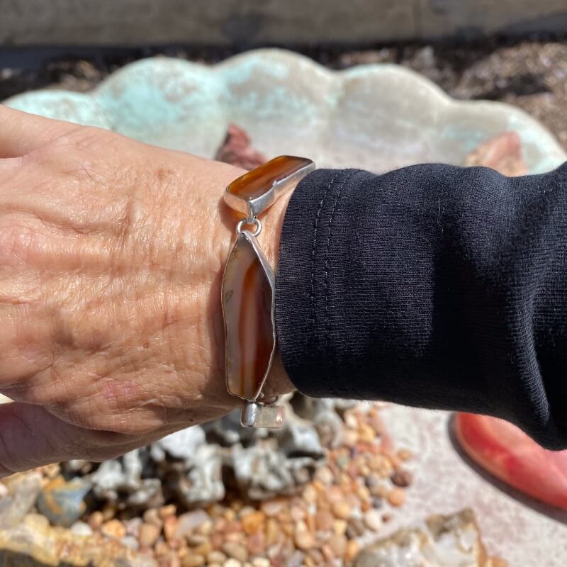 Sterling SIlver Panel Bracelet with Free-Form Natural Agates