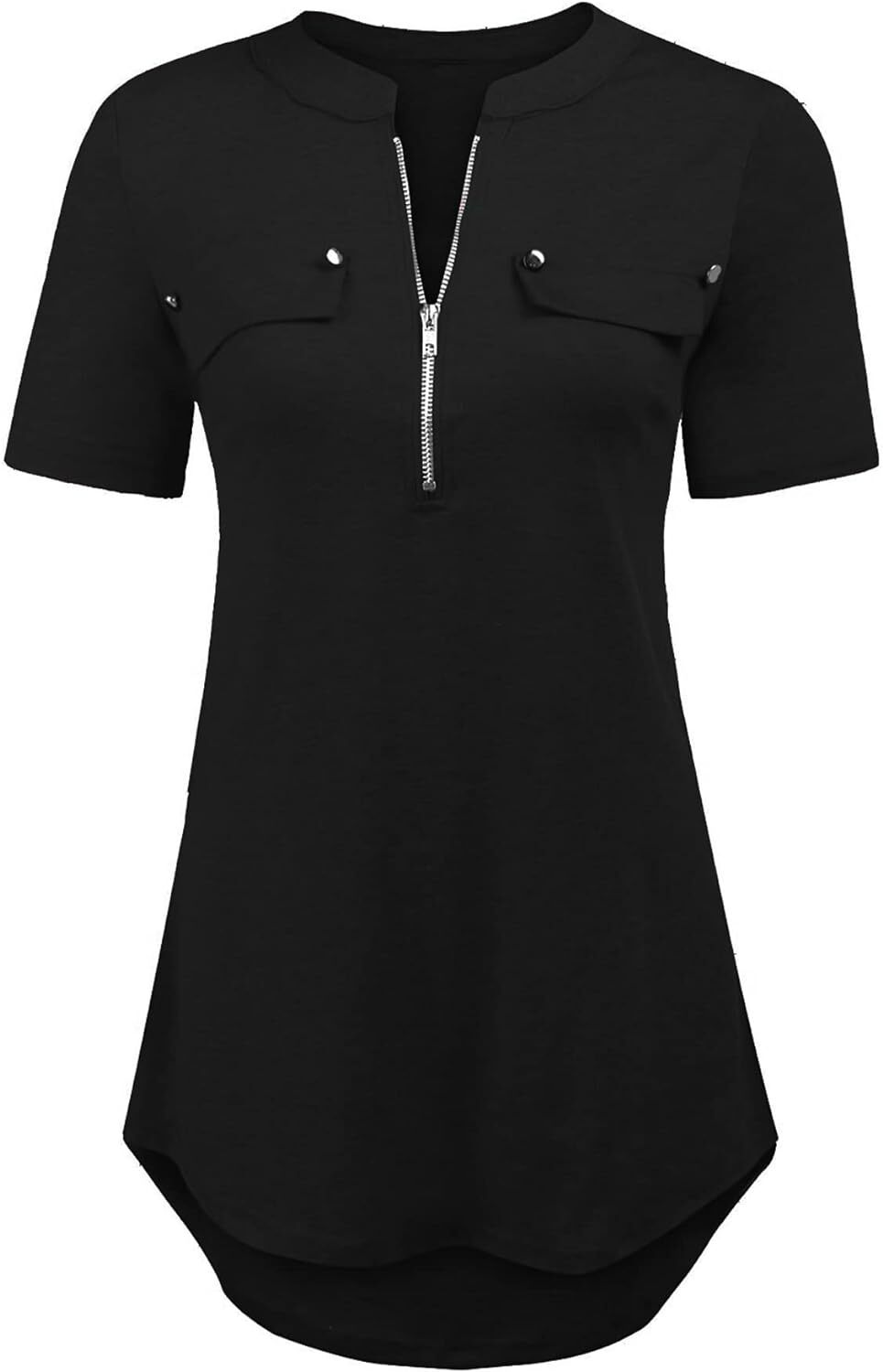Damen Kurzarm Zip Quaste Long Shirt Business Casual Arbeit Büro Shirt