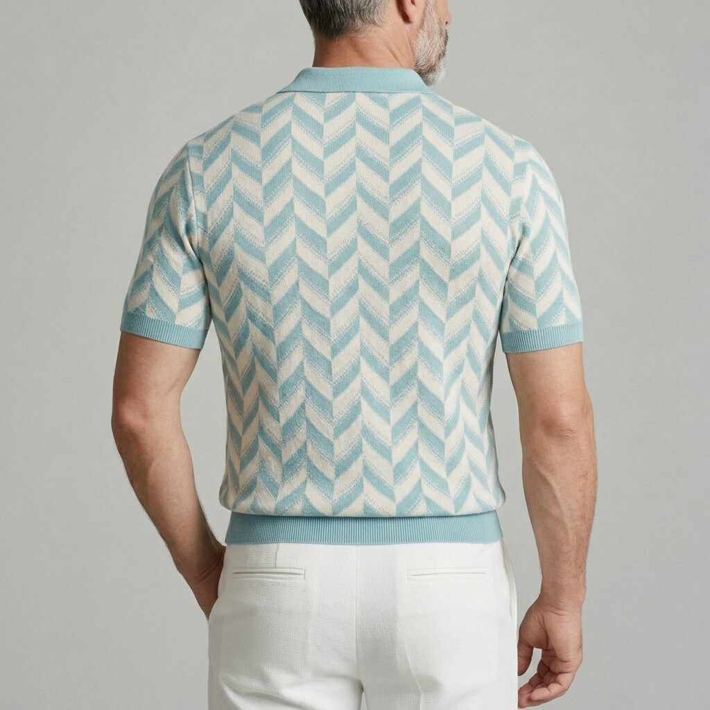 Men's Casual Geometric Pattern Jacquard Knit Polo Shirt