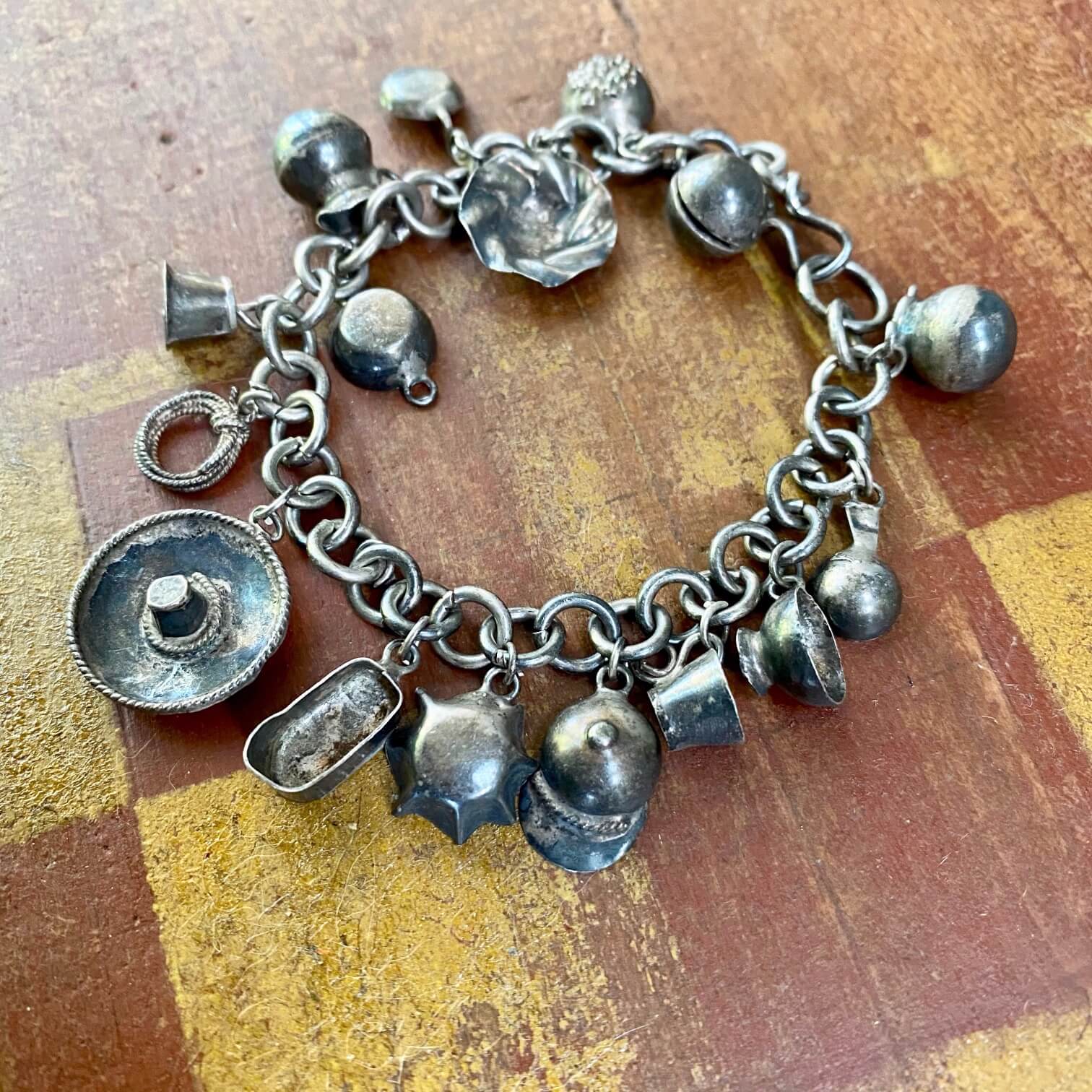 1930s Mexican Pots and Pans Charm Bracelet