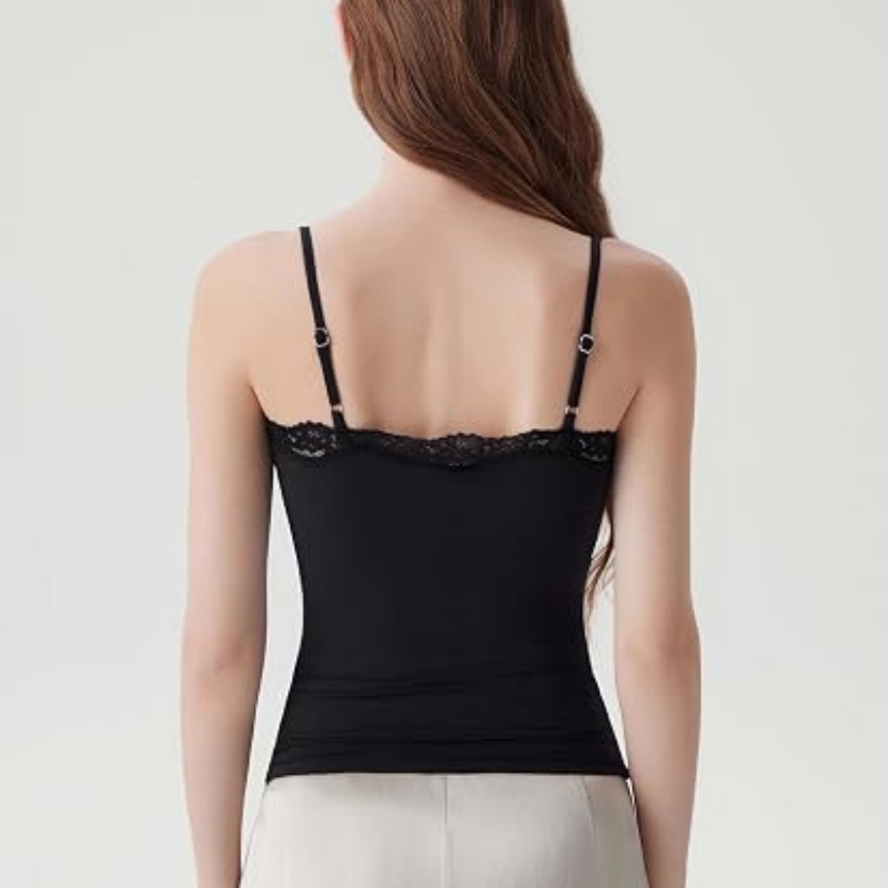 Women Double Lined Lace Cami Tank Top Summer Padded Going Out Tops Basic Shirts