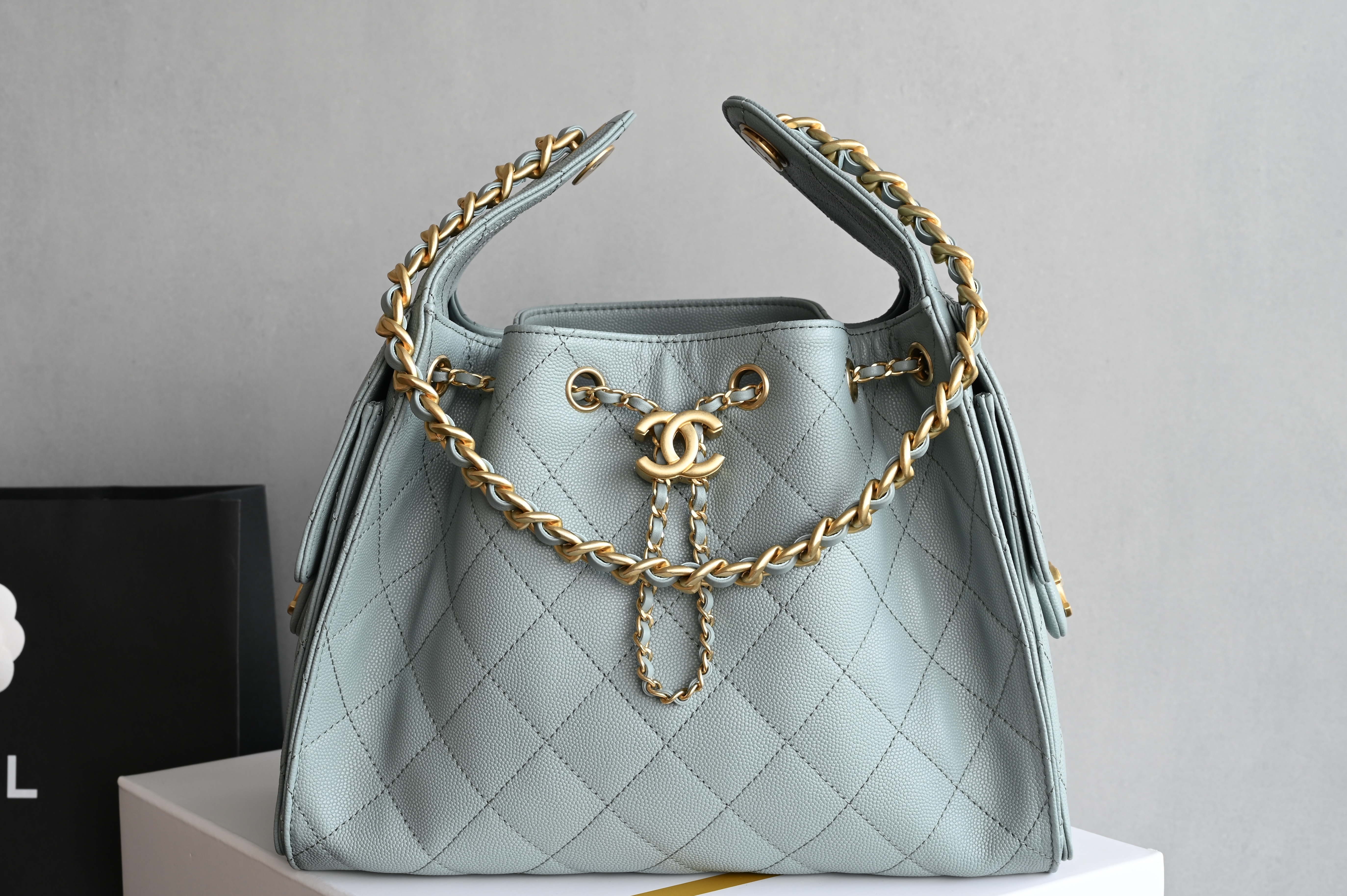 Chain Decor Hobo Bag（Dusty Blue） - Mocuir