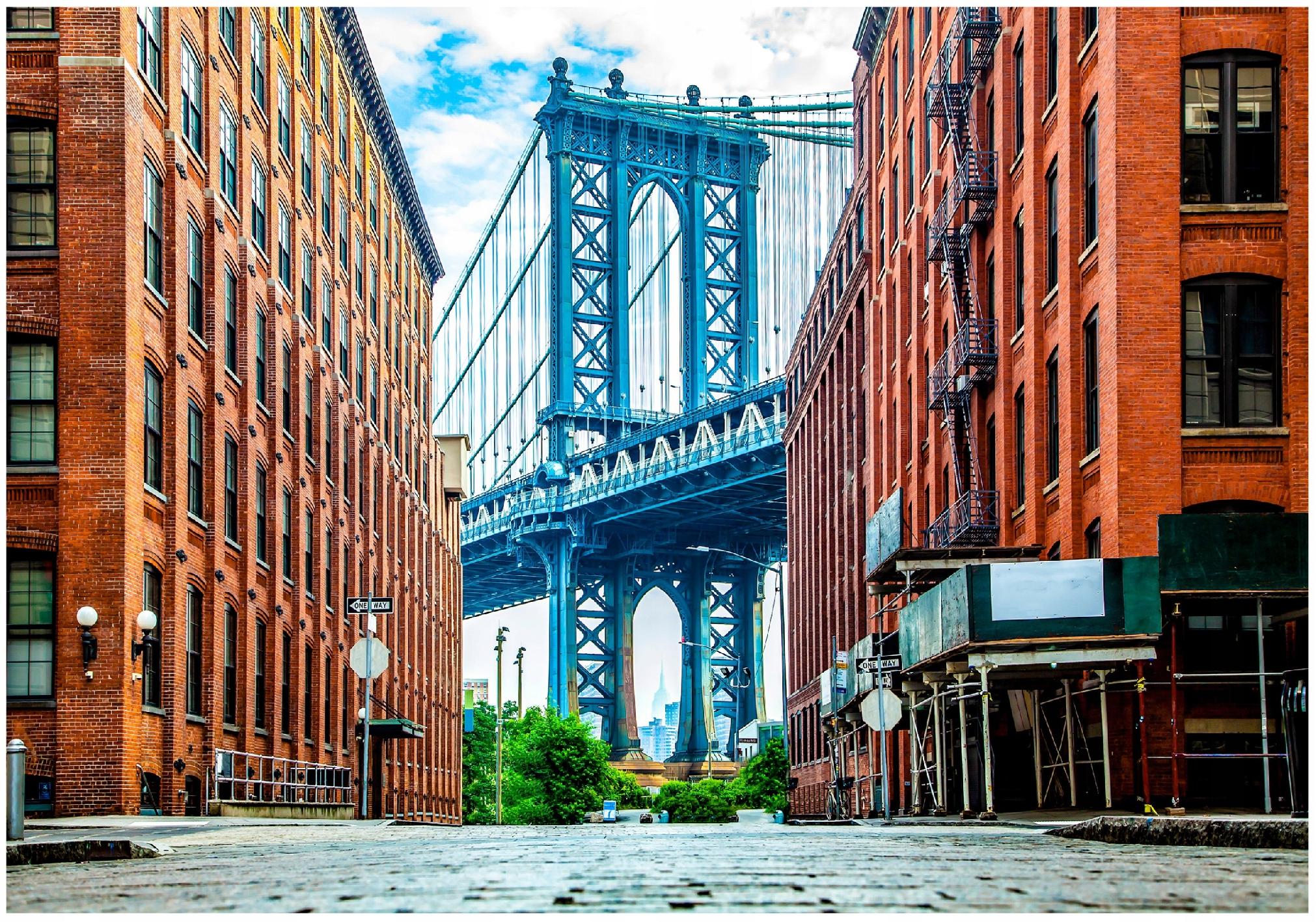 3D city wall mural with buildings and bridge for bedroom or living room, wallpaper