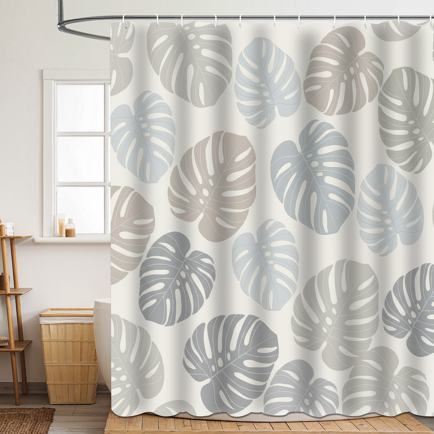 Shower curtain green plant leaf polyester 3d digital printing waterproof and mildew-proof shower bathroom partition