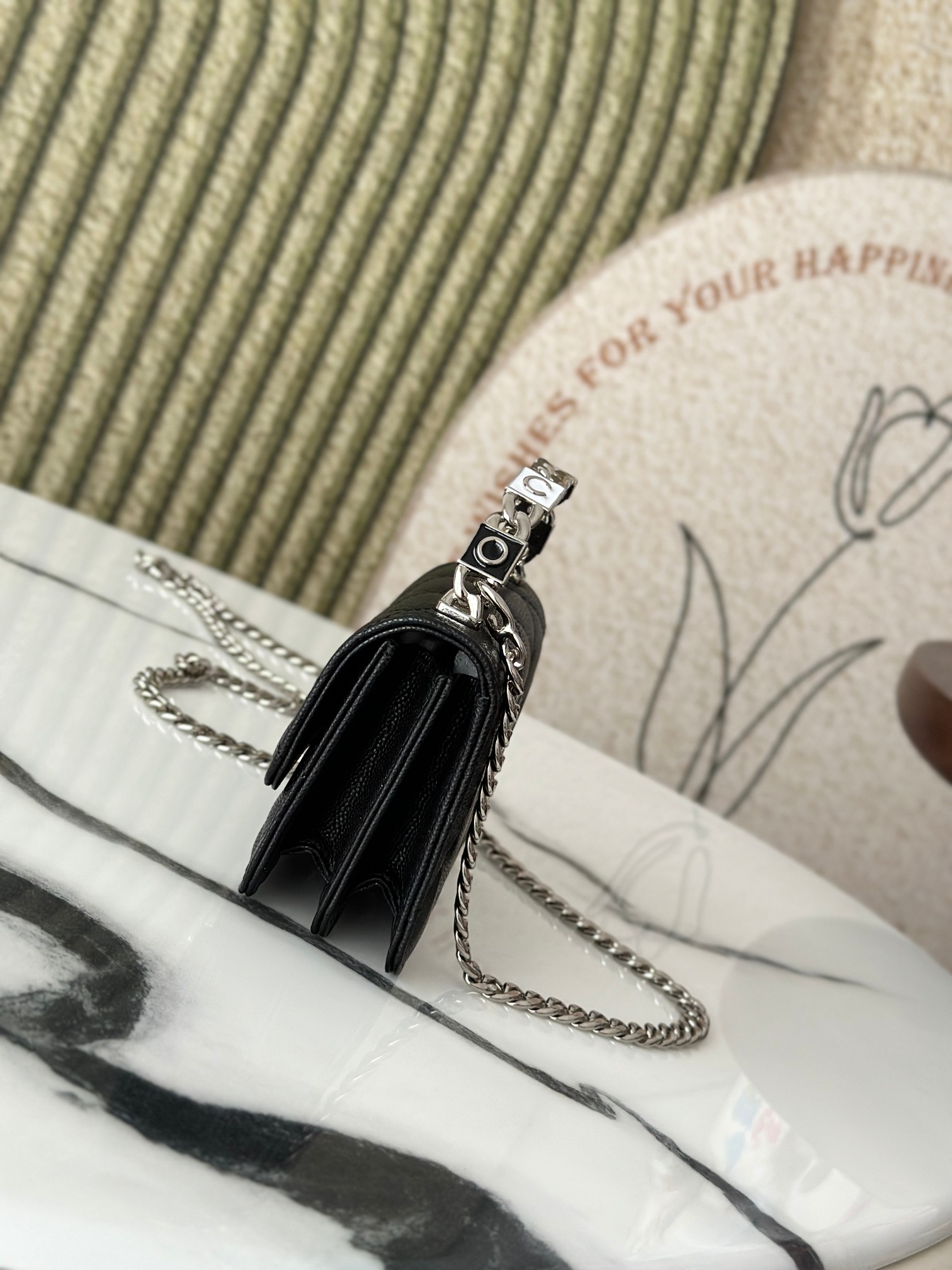 Mini Classic Flap with Chain Top Handle in Black Quilted Caviar Leather with Silver-Tone Hardware - Mocuir