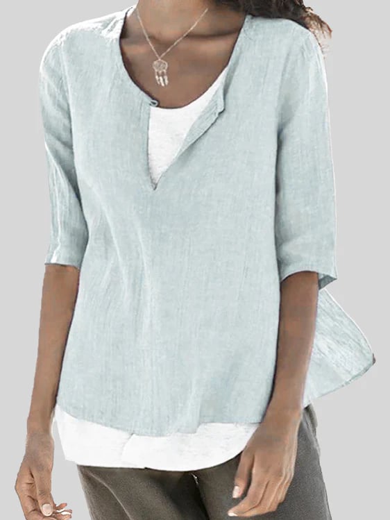 Solid Color Crew Neck Front Slit Stylish Pullover Top