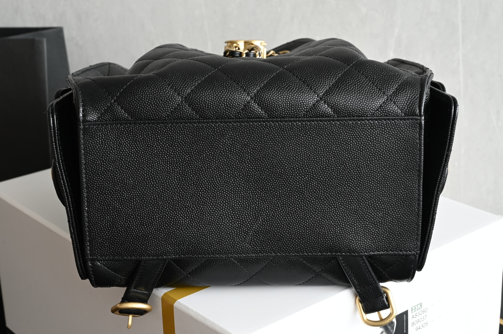 25 Medium Backpack in Black Grained Calfskin (Caviar) with Gold-Tone Hardware (Model AS5600) - Mocuir