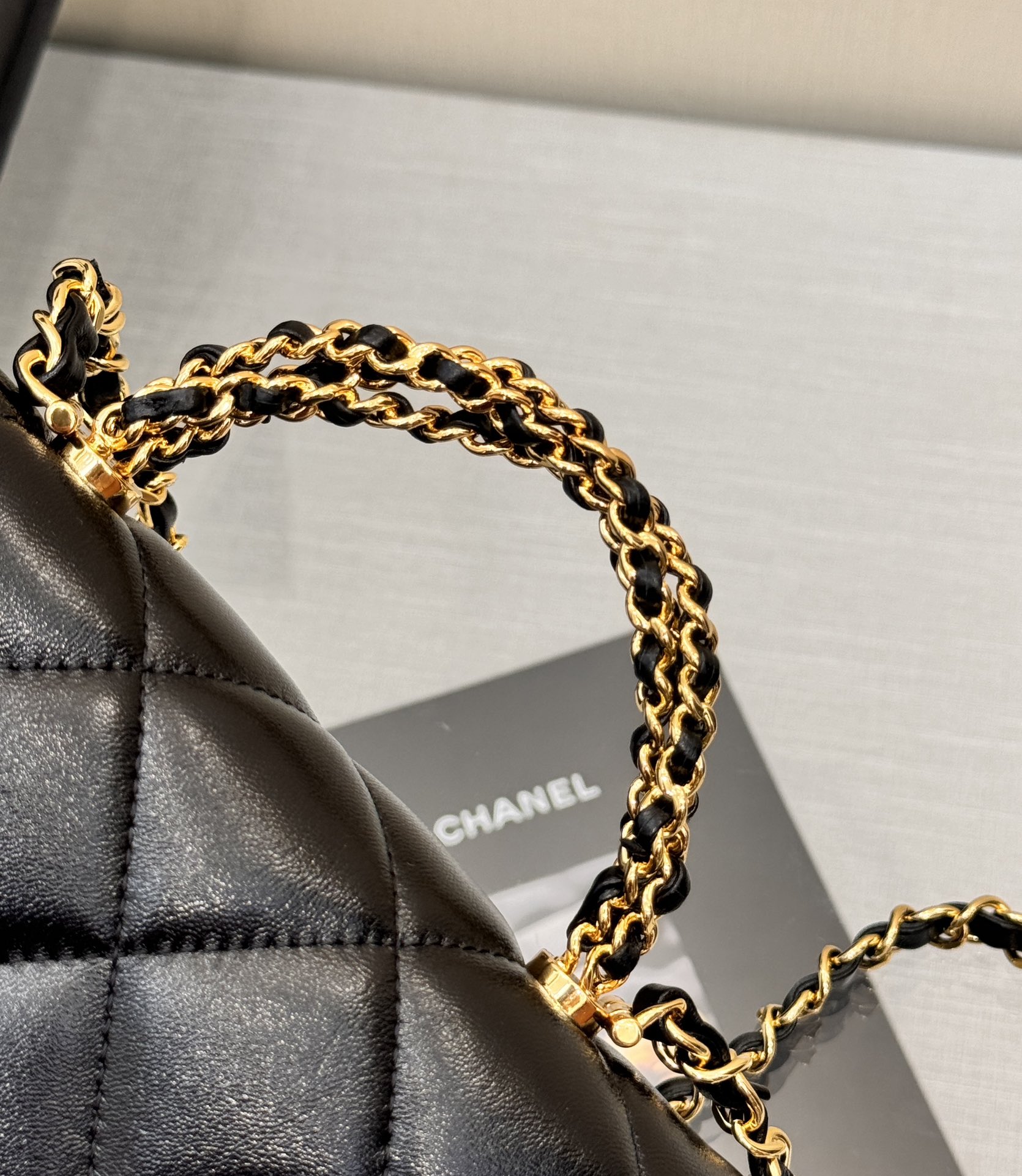 24B Classic Flap Mini with Twist Handle in Black Waxed Lambskin with Gold-Tone Hardware (Model AS5166) - Mocuir