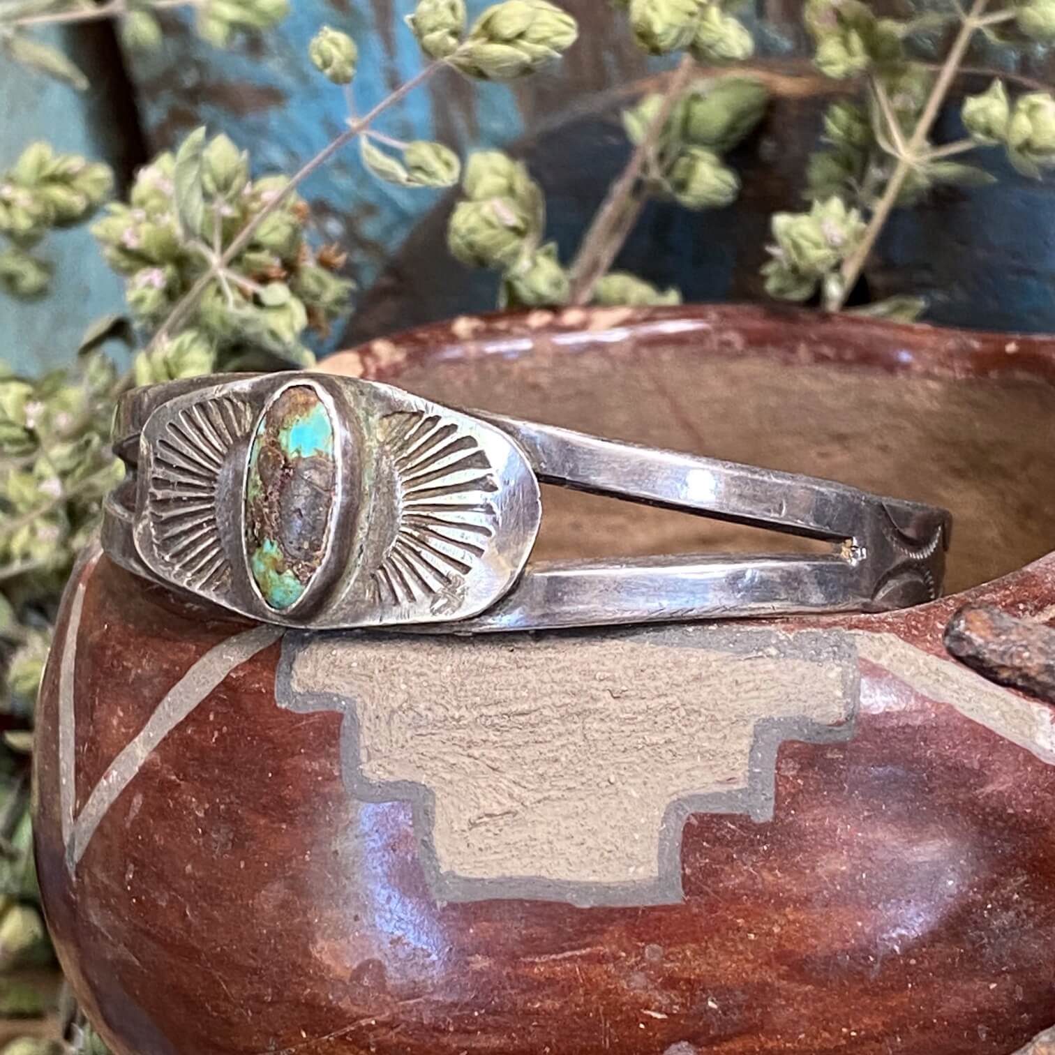 1920 Navajo Ingot Sterling Silver Turquoise Cuff Bracelet