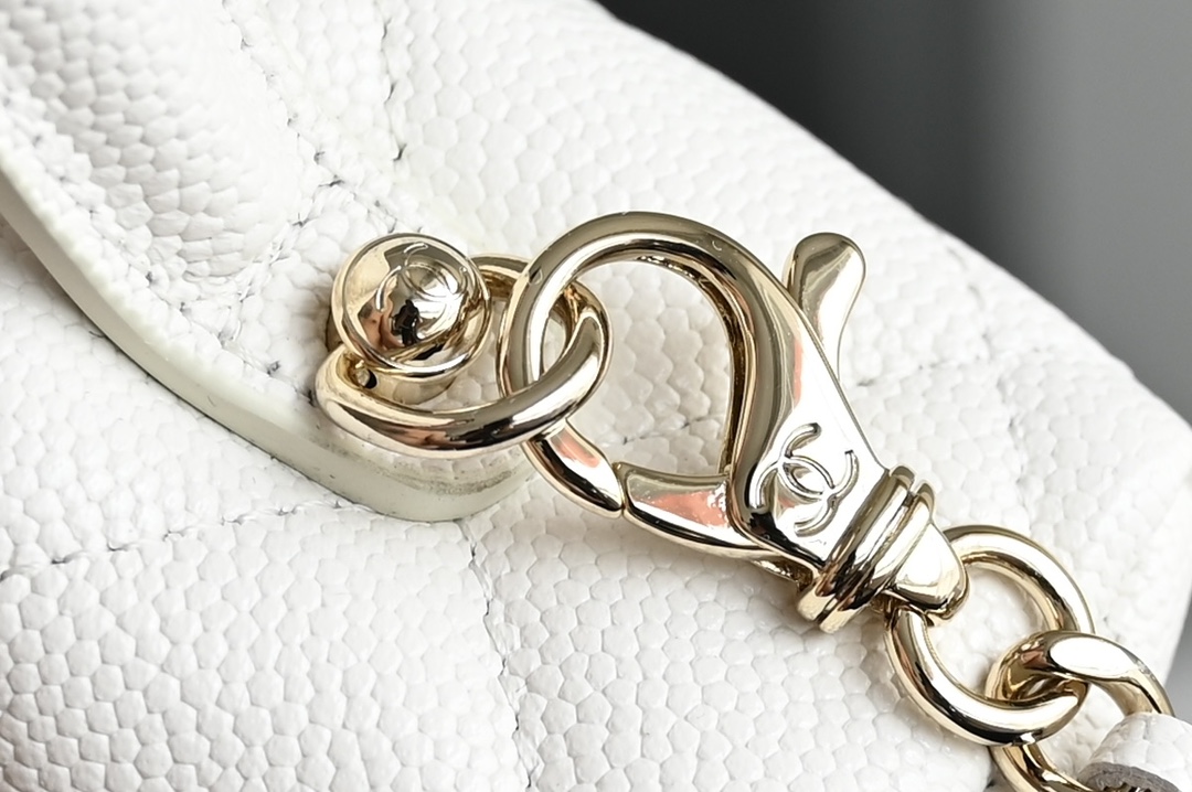 Small Vanity Case (LP Lunch Box Bag) in White Quilted Caviar Calfskin with Light Gold-Tone Hardware - Mocuir