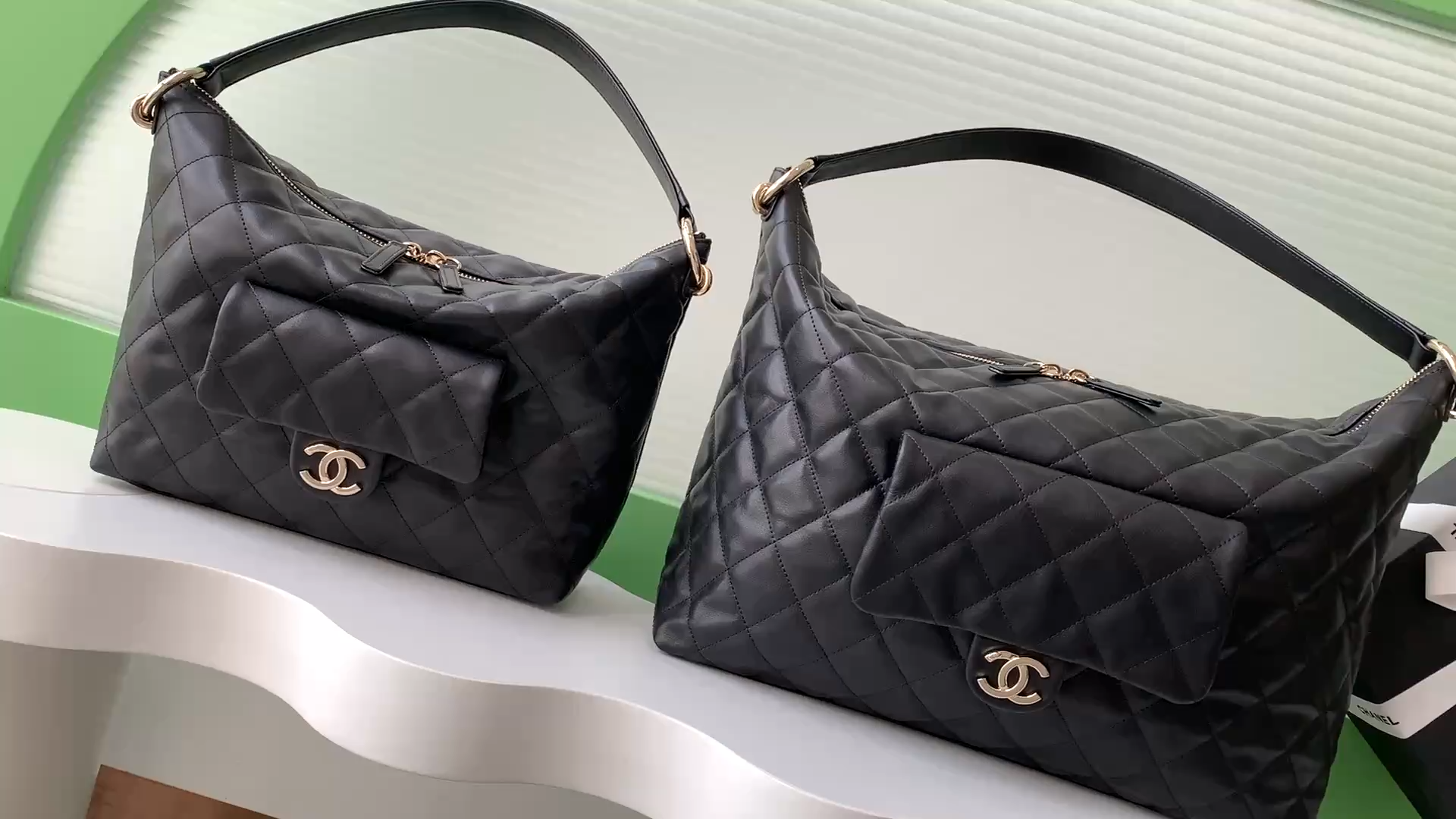 Large Hobo Travel Bag in Black Quilted Calfskin with Light Gold-Tone Hardware - Mocuir