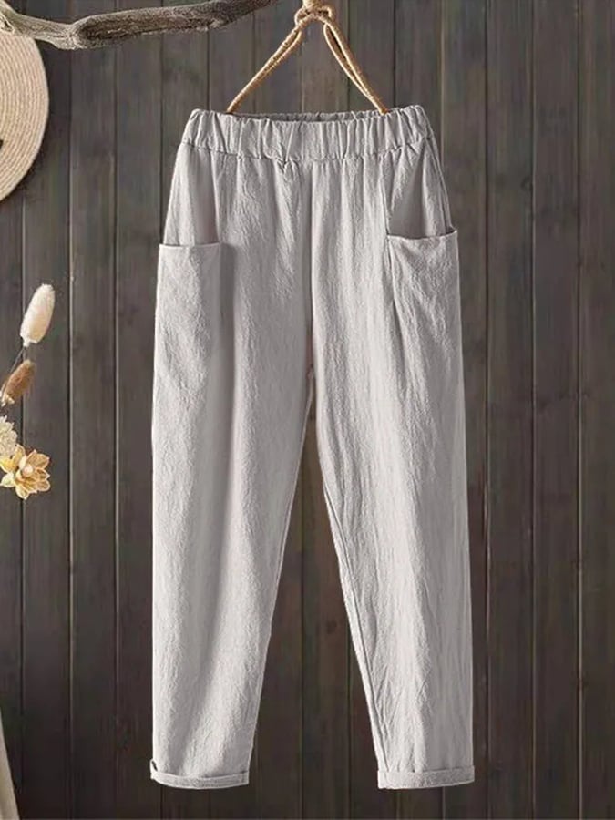 Women's Casual Pure Color Literary Cotton Pants