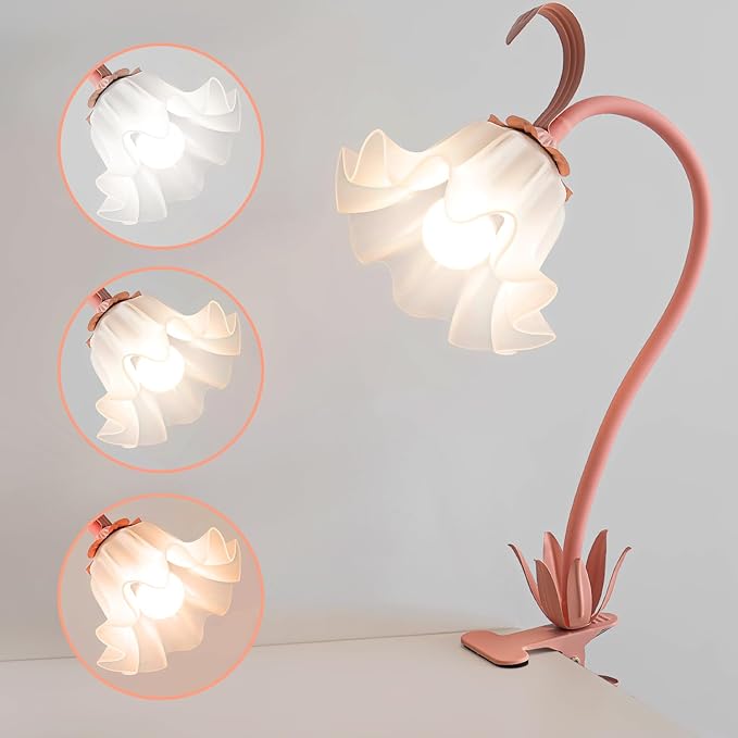 Flower Lamp Clip on Light, 3 Color Modes Eye-Caring Desk Lamp with Clamp