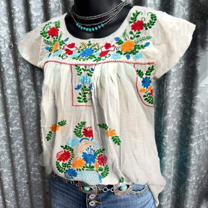 Round collar leisure floral T-shirt