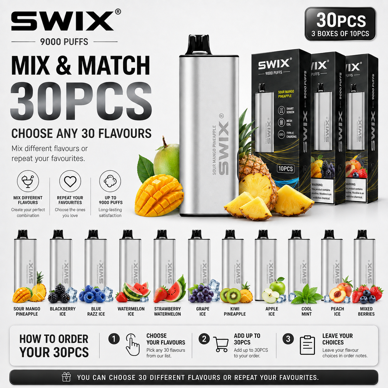 SWIX 9000 Puffs 30 Units wholesale main image