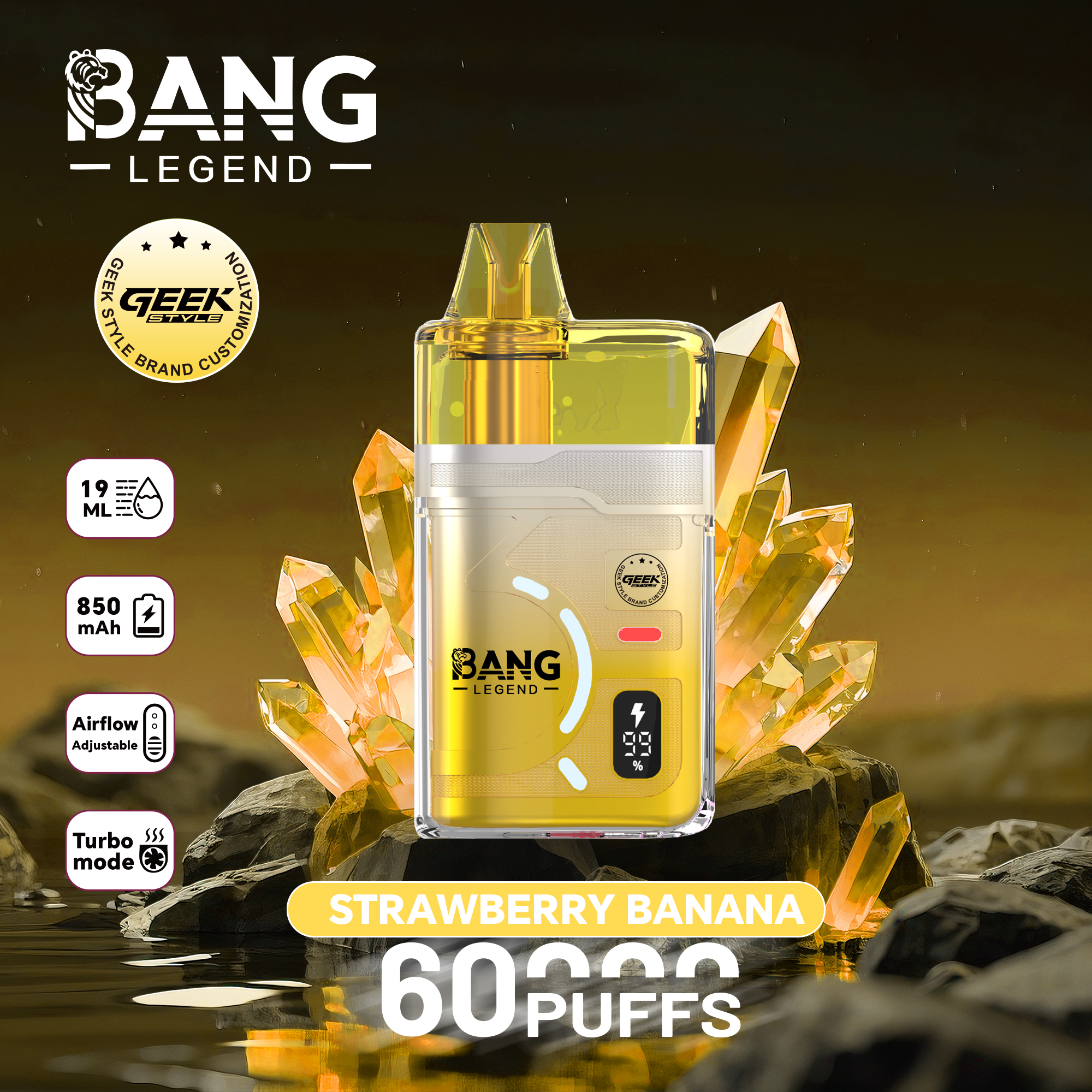 【New Arrive】Bang Legend Geek 60000 60K Puffs Airflow Adjustable & Turbo Mode Disposable Vape
