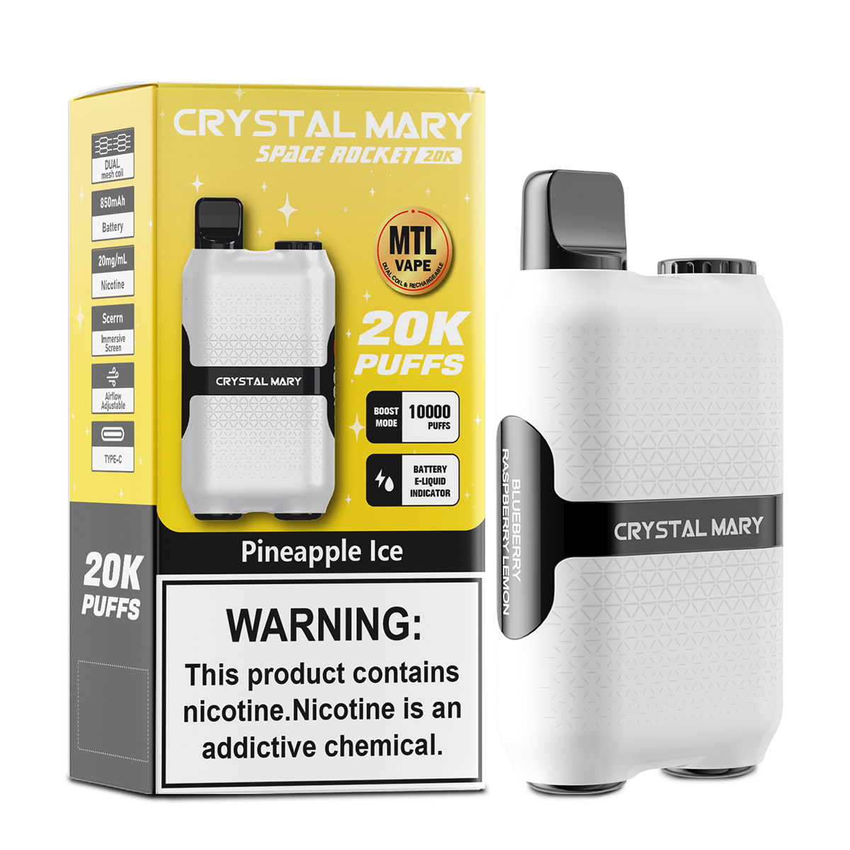 （3 pieces）CRYSTAL MARY 20000 20K Puffs Vape Dual Mesh LED Display Disposable Vape EU Warehouse