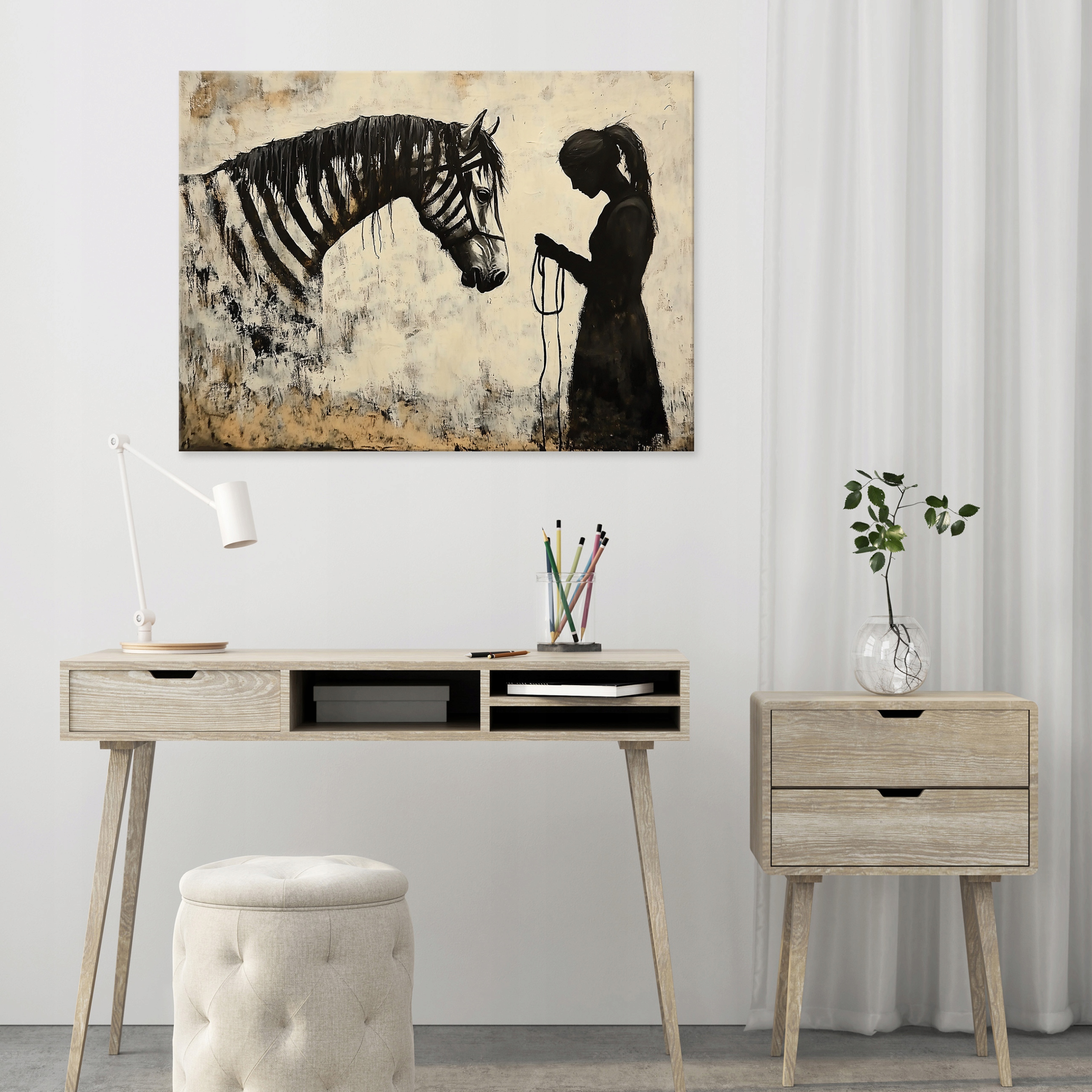 Abstract Banksy painting, beige zebra, for bedroom or living room, on canvas, 40x30